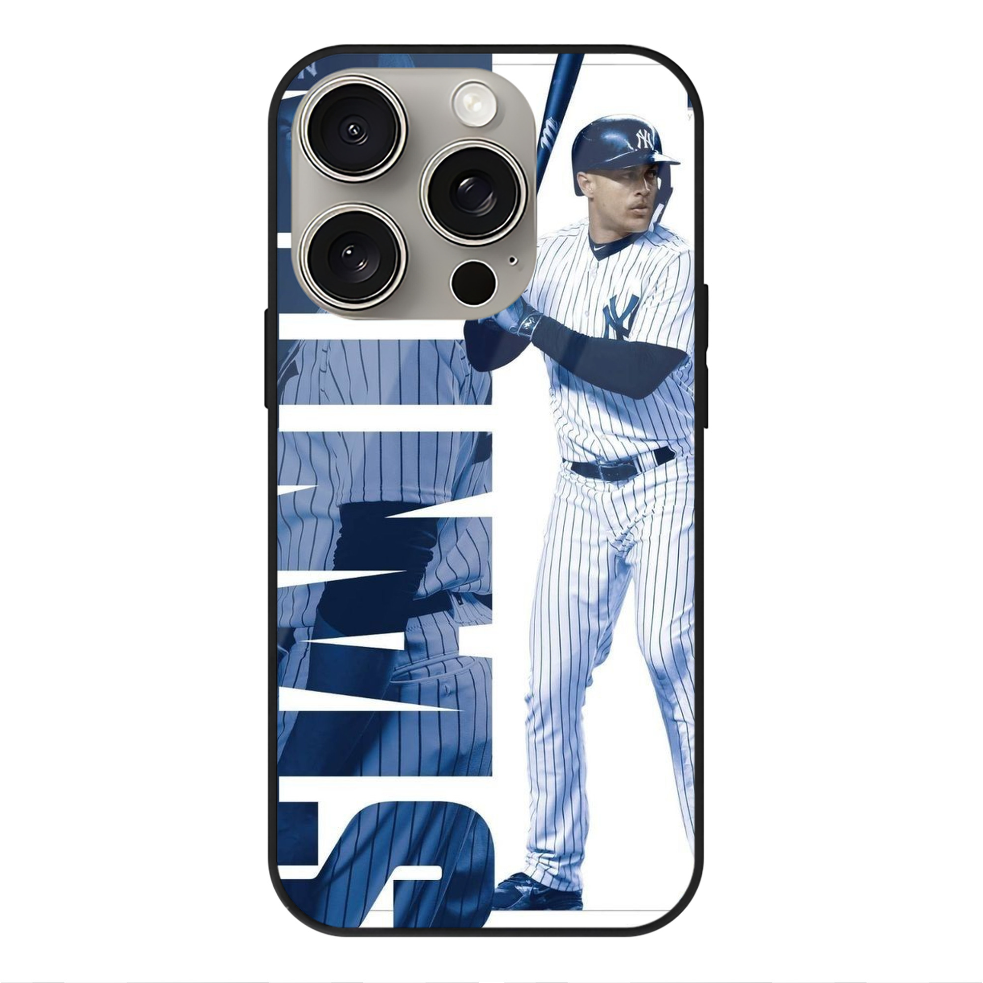 Giancarlo Stanton 34 IPhone 15 Pro Mirror Phone Case – UV Printed Glass + TPU – Scratch-Resistant, Wireless Charging Compatible, Precise Fit & Stylish Design
