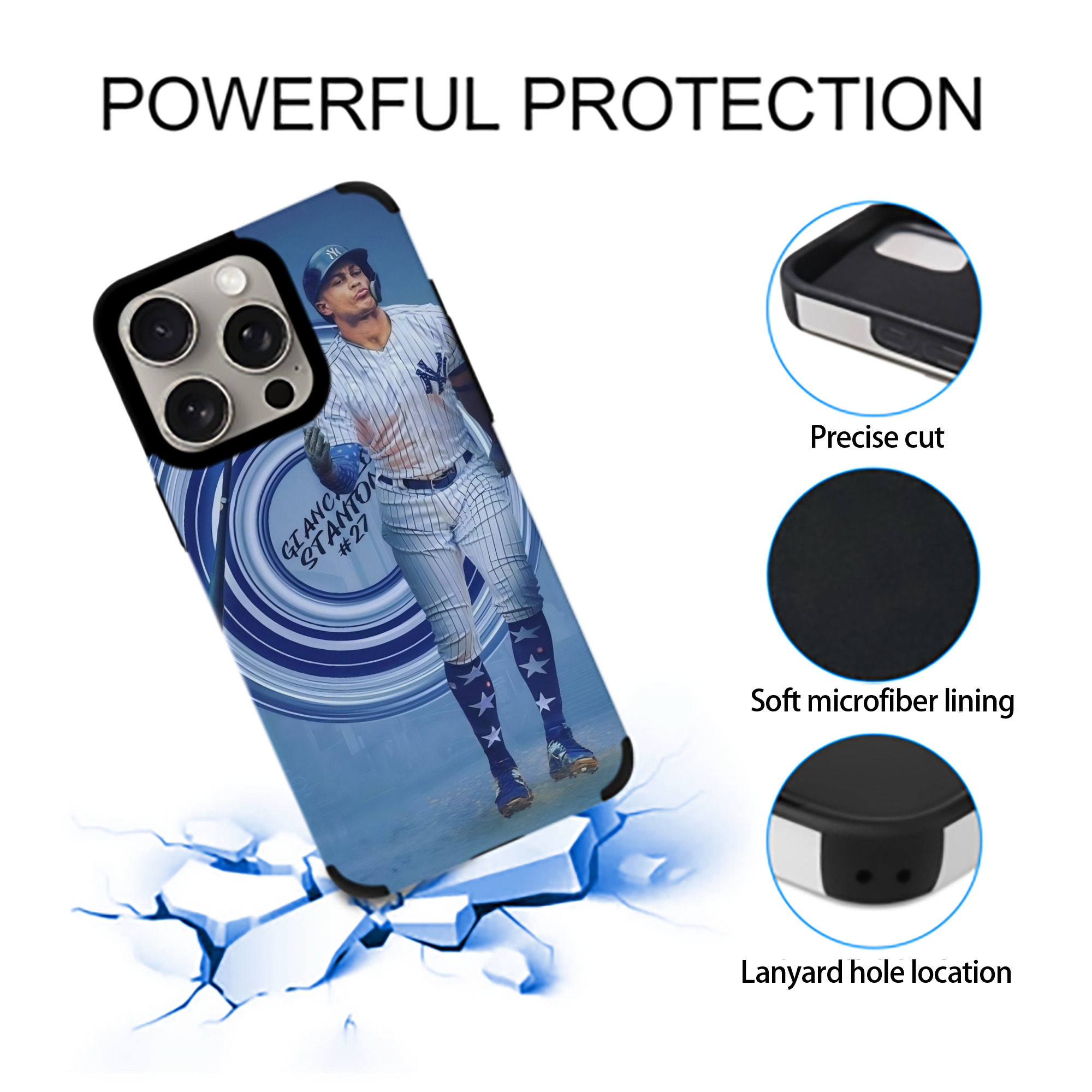 Giancarlo Stanton 16 IPhone 15 Pro Max PU Leather Case – Soft Lining, 360° Protection – Precise Fit, 3D Buttons, Easy Charging – Anti-Yellowing, Easy To Clean