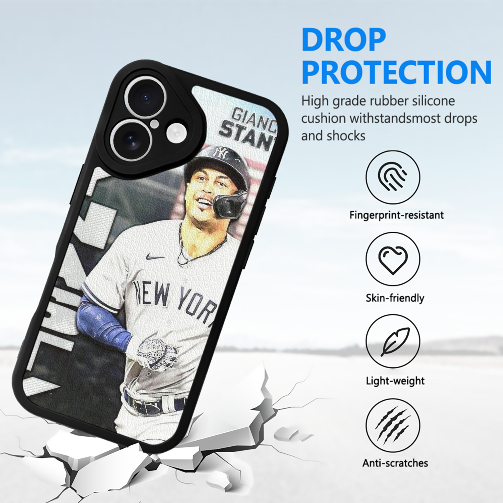 Giancarlo Stanton 21 IPhone 16 Silicone Leather Case – UV Print, Lambskin Texture – Perfect Fit, Wireless Charging Compatible, Scratch Resistant, Precise Cutouts – Stylish Protection For IPhone 16