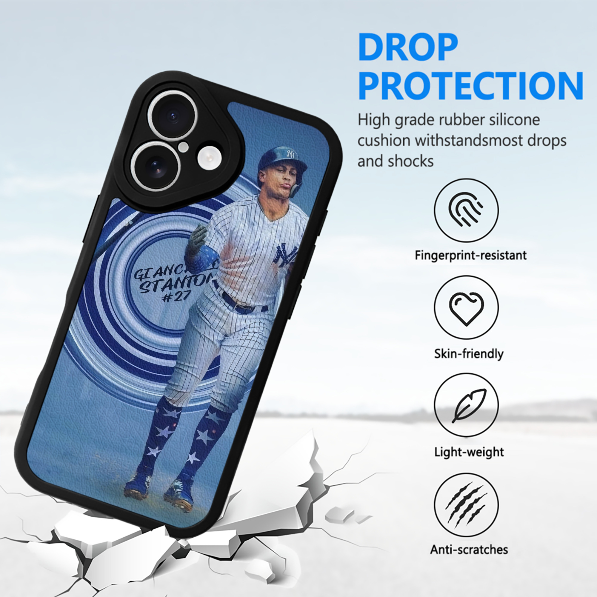 Giancarlo Stanton 16 IPhone 16 Silicone Leather Case – UV Print, Lambskin Texture – Perfect Fit, Wireless Charging Compatible, Scratch Resistant, Precise Cutouts – Stylish Protection For IPhone 16