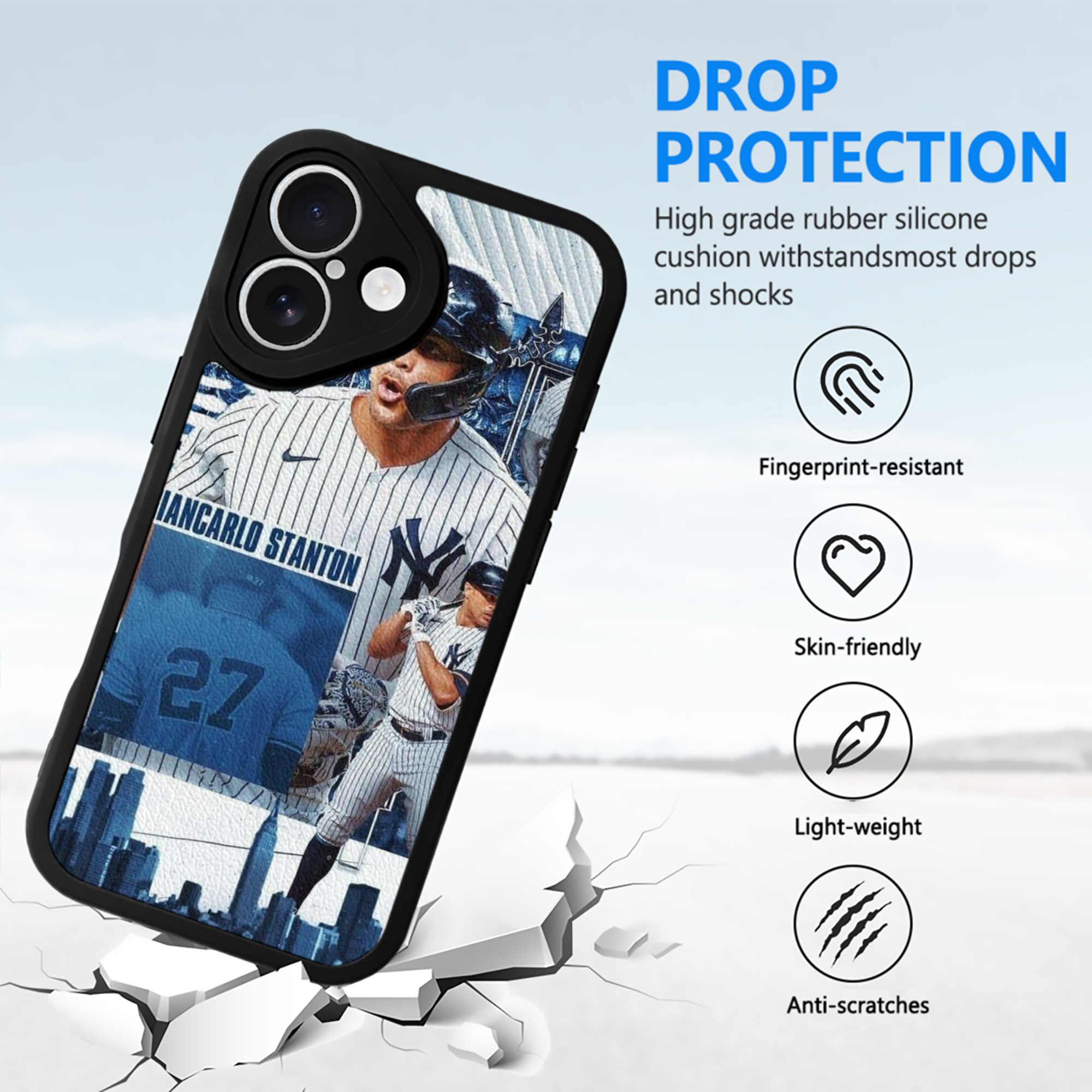 Giancarlo Stanton 17 IPhone 16 Silicone Leather Case – UV Print, Lambskin Texture – Perfect Fit, Wireless Charging Compatible, Scratch Resistant, Precise Cutouts – Stylish Protection For IPhone 16