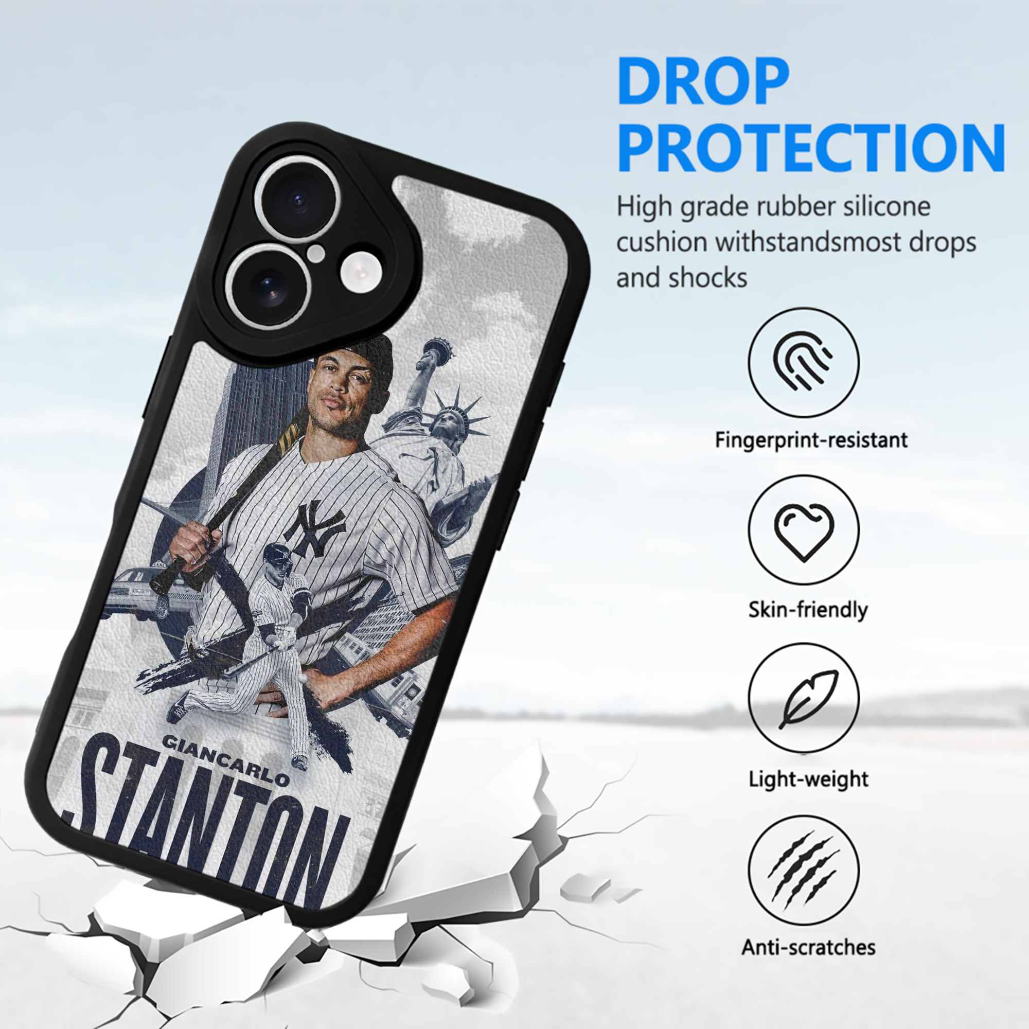 Giancarlo Stanton 23 IPhone 16 Silicone Leather Case – UV Print, Lambskin Texture – Perfect Fit, Wireless Charging Compatible, Scratch Resistant, Precise Cutouts – Stylish Protection For IPhone 16