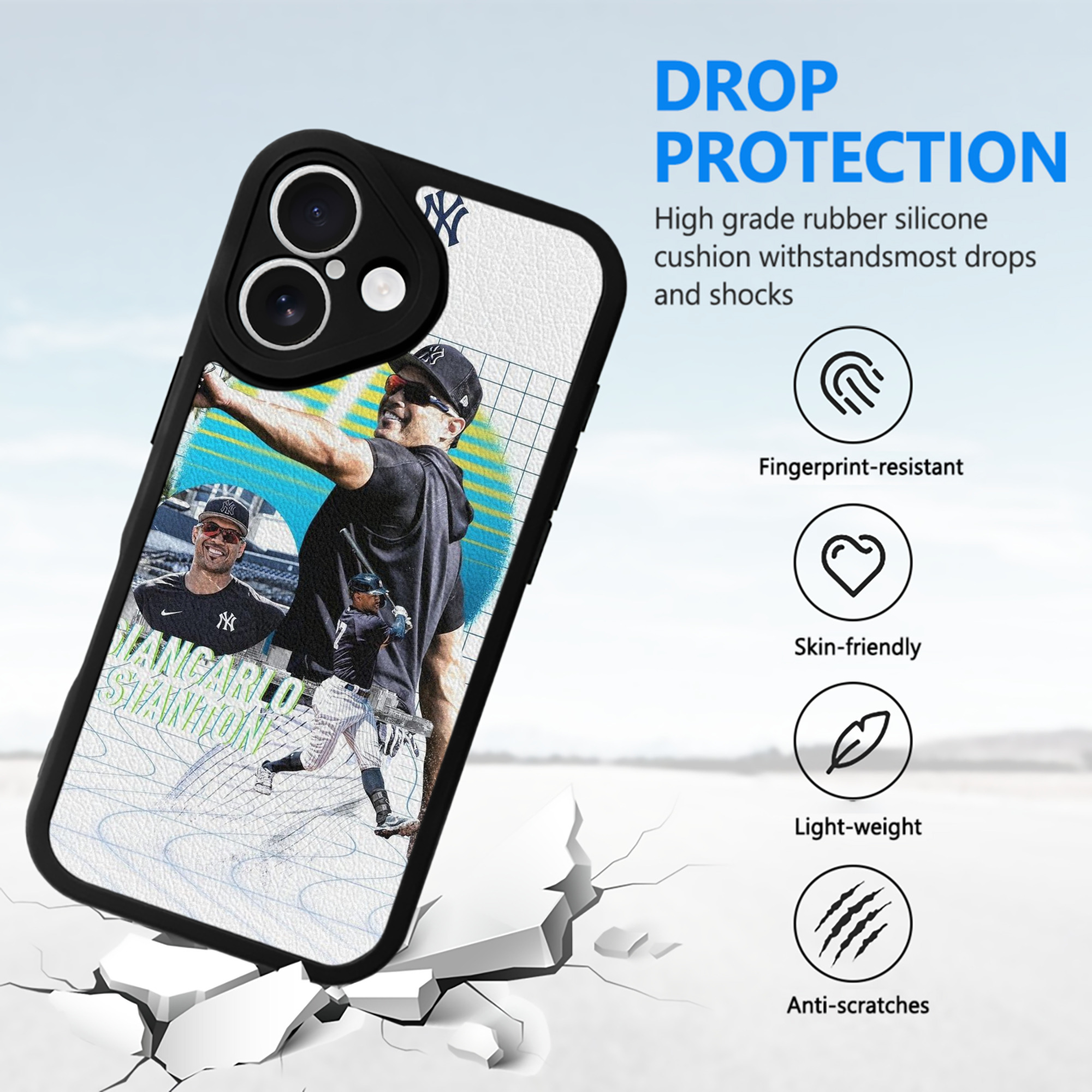 Giancarlo Stanton 30 IPhone 16 Silicone Leather Case – UV Print, Lambskin Texture – Perfect Fit, Wireless Charging Compatible, Scratch Resistant, Precise Cutouts – Stylish Protection For IPhone 16