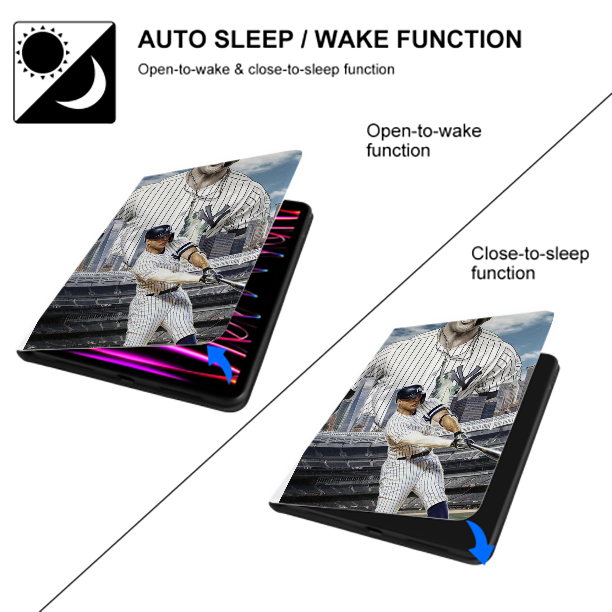 Giancarlo Stanton 14 Premium Tri-Fold PU Leather & Silicone IPad Case With Pencil Slot – Fits 9.5,10.5,10.9 – Adjustable Stand, Slim, Protective