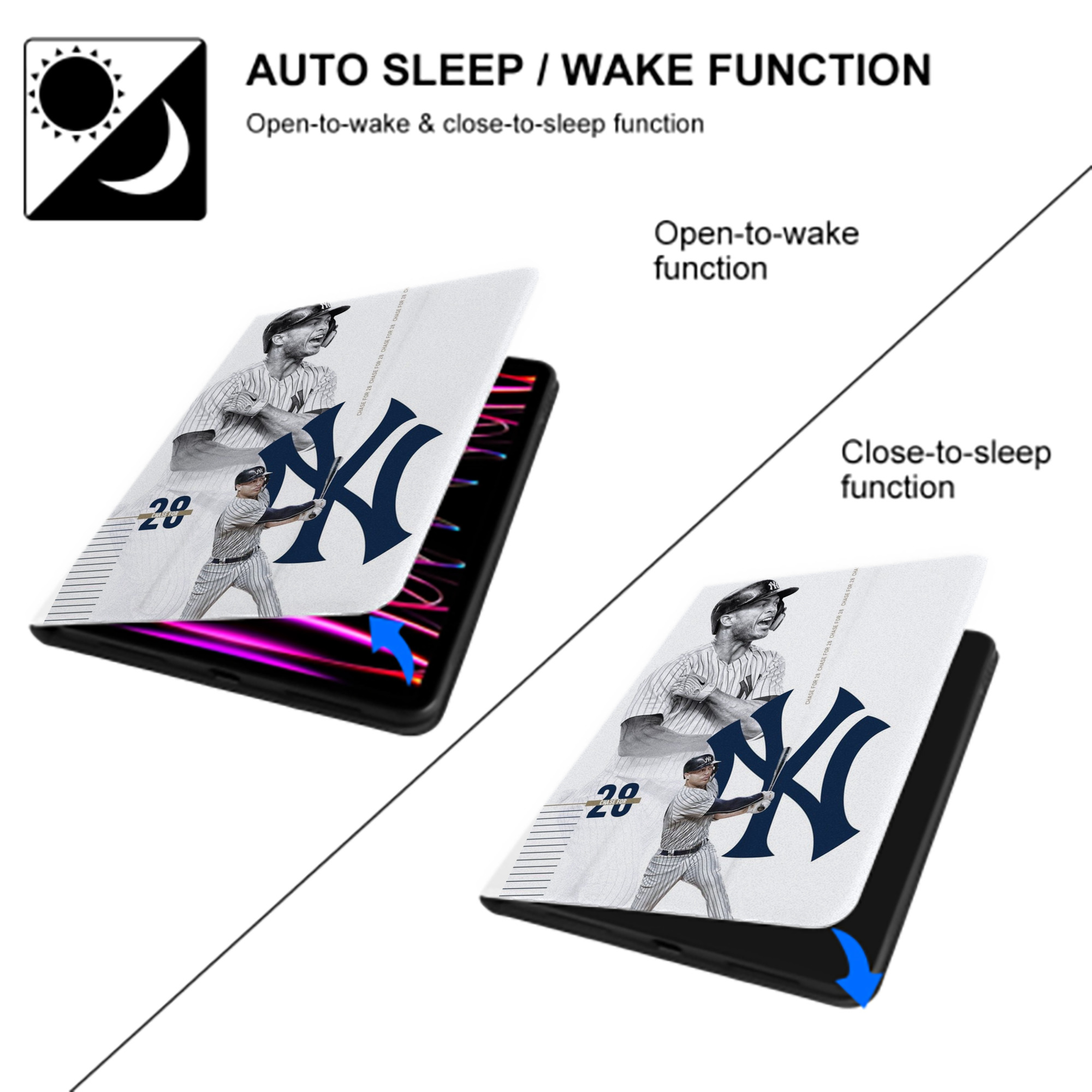 Giancarlo Stanton 10 Premium Tri-Fold PU Leather & Silicone IPad Case With Pencil Slot – Fits 9.5,10.5,10.9 – Adjustable Stand, Slim, Protective