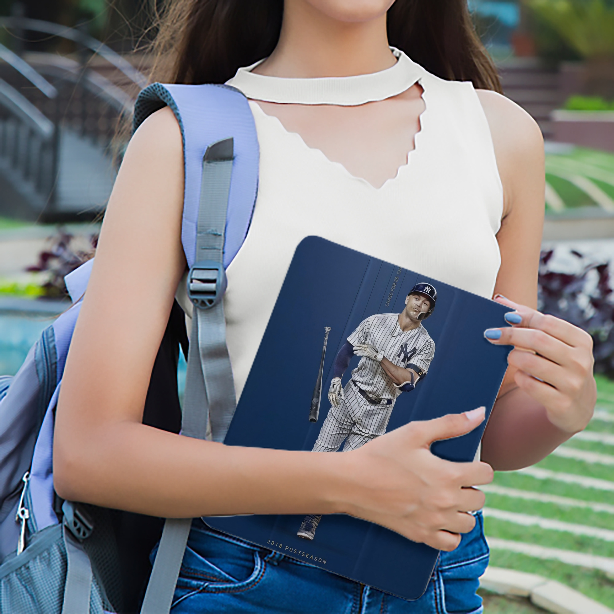 Giancarlo Stanton 12 Premium Tri-Fold PU Leather & Silicone IPad Case With Pencil Slot – Fits 9.5,10.5,10.9 – Adjustable Stand, Slim, Protective