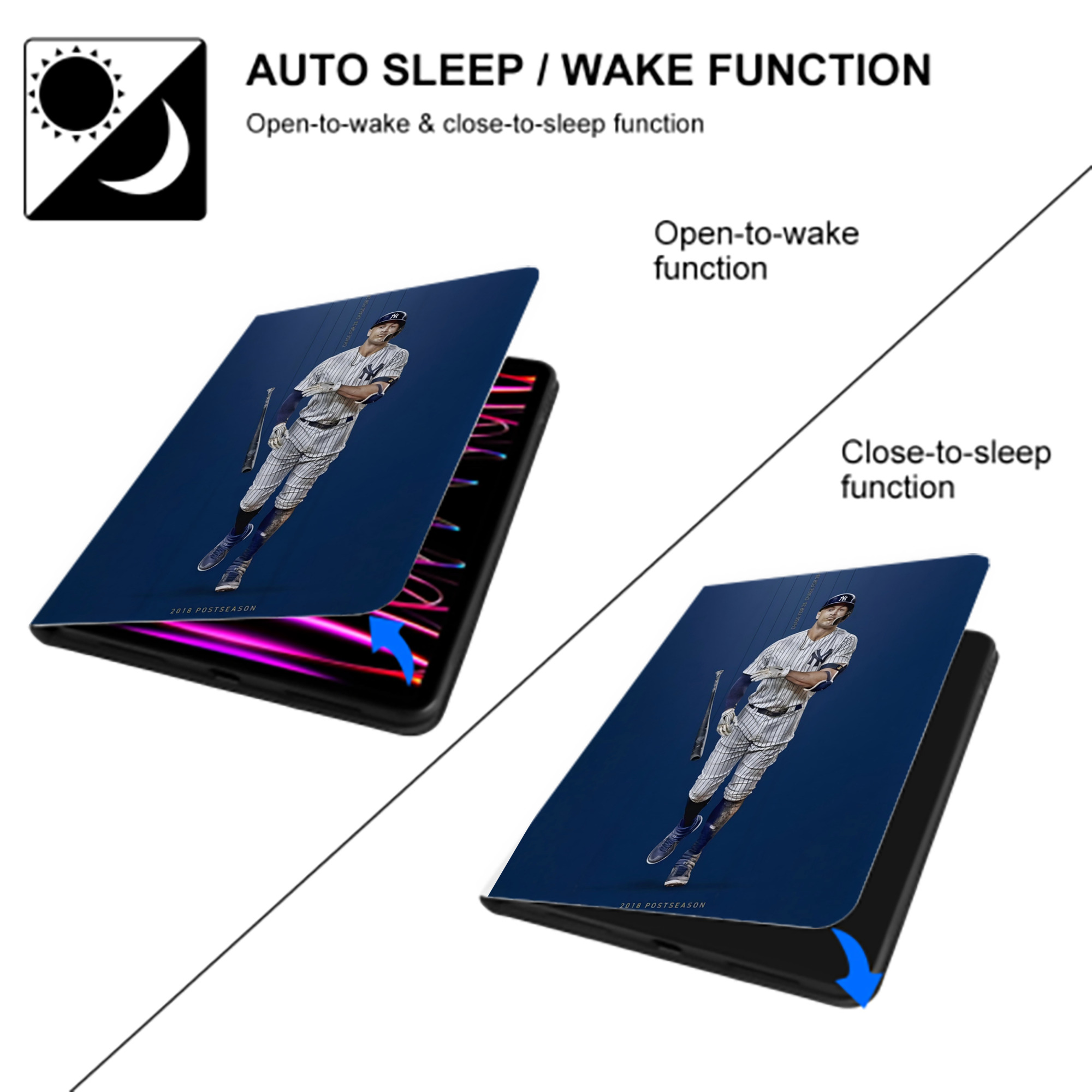 Giancarlo Stanton 12 Premium Tri-Fold PU Leather & Silicone IPad Case With Pencil Slot – Fits 9.5,10.5,10.9 – Adjustable Stand, Slim, Protective