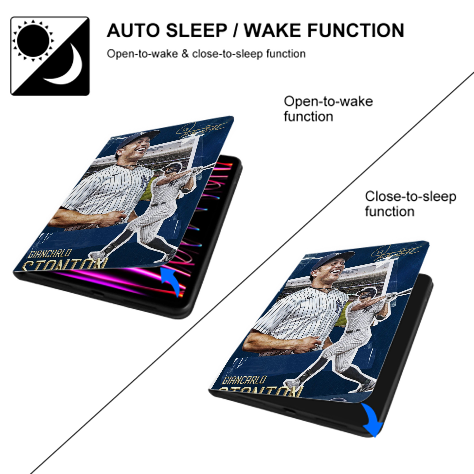 Giancarlo Stanton 18 Premium Tri-Fold PU Leather & Silicone IPad Case With Pencil Slot – Fits 9.5,10.5,10.9 – Adjustable Stand, Slim, Protective