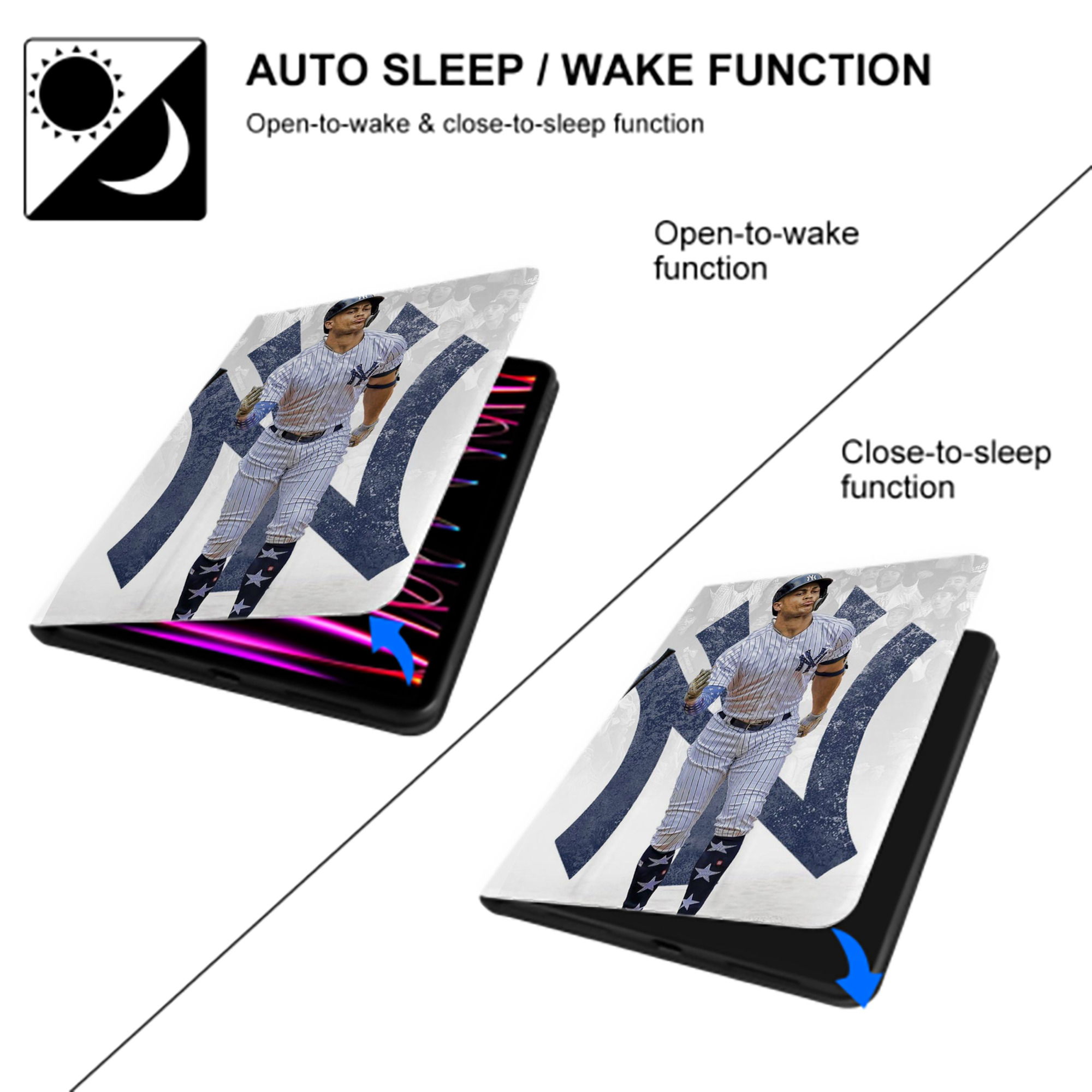 Giancarlo Stanton 15 Premium Tri-Fold PU Leather & Silicone IPad Case With Pencil Slot – Fits 9.5,10.5,10.9 – Adjustable Stand, Slim, Protective