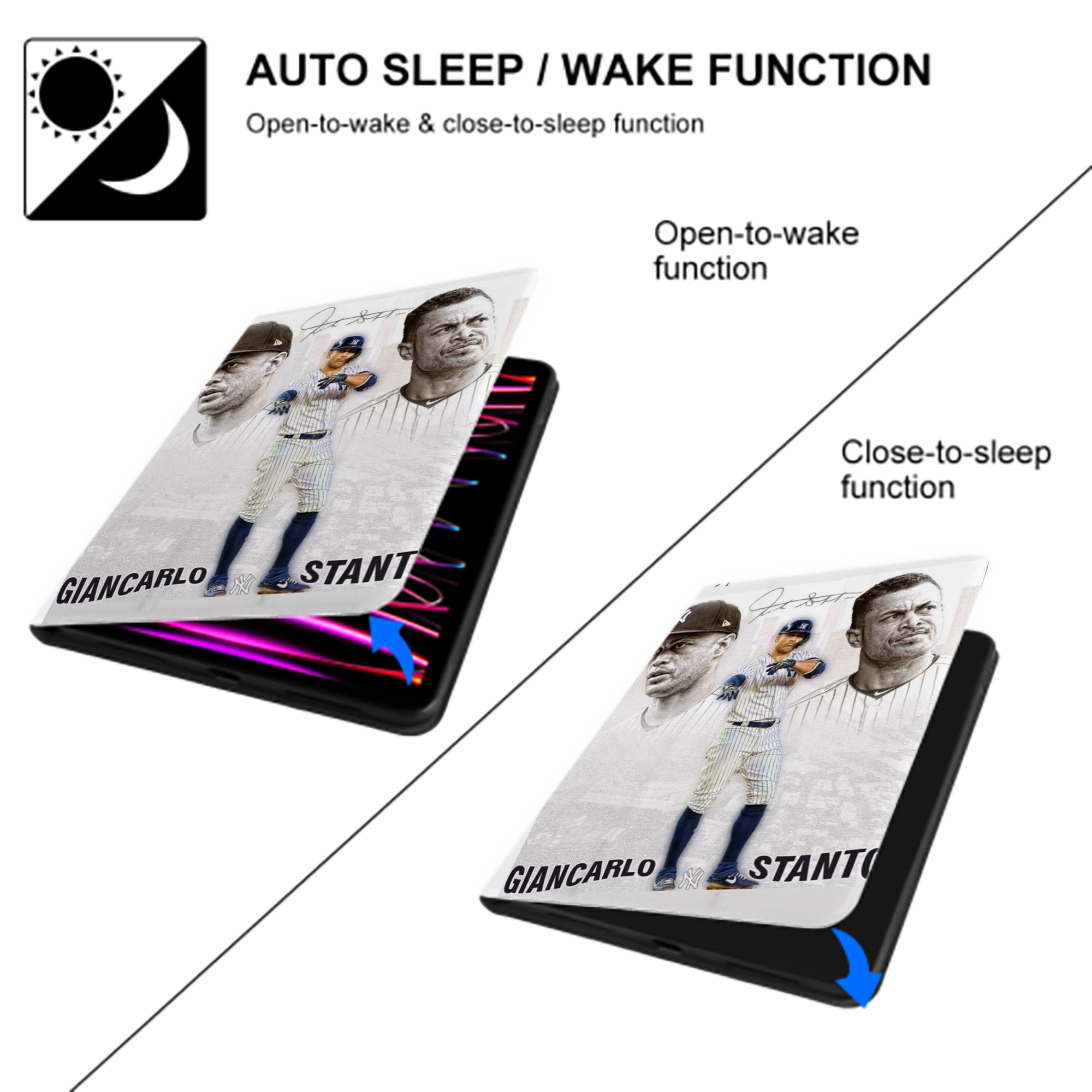 Giancarlo Stanton 11 Premium Tri-Fold PU Leather & Silicone IPad Case With Pencil Slot – Fits 9.5,10.5,10.9 – Adjustable Stand, Slim, Protective