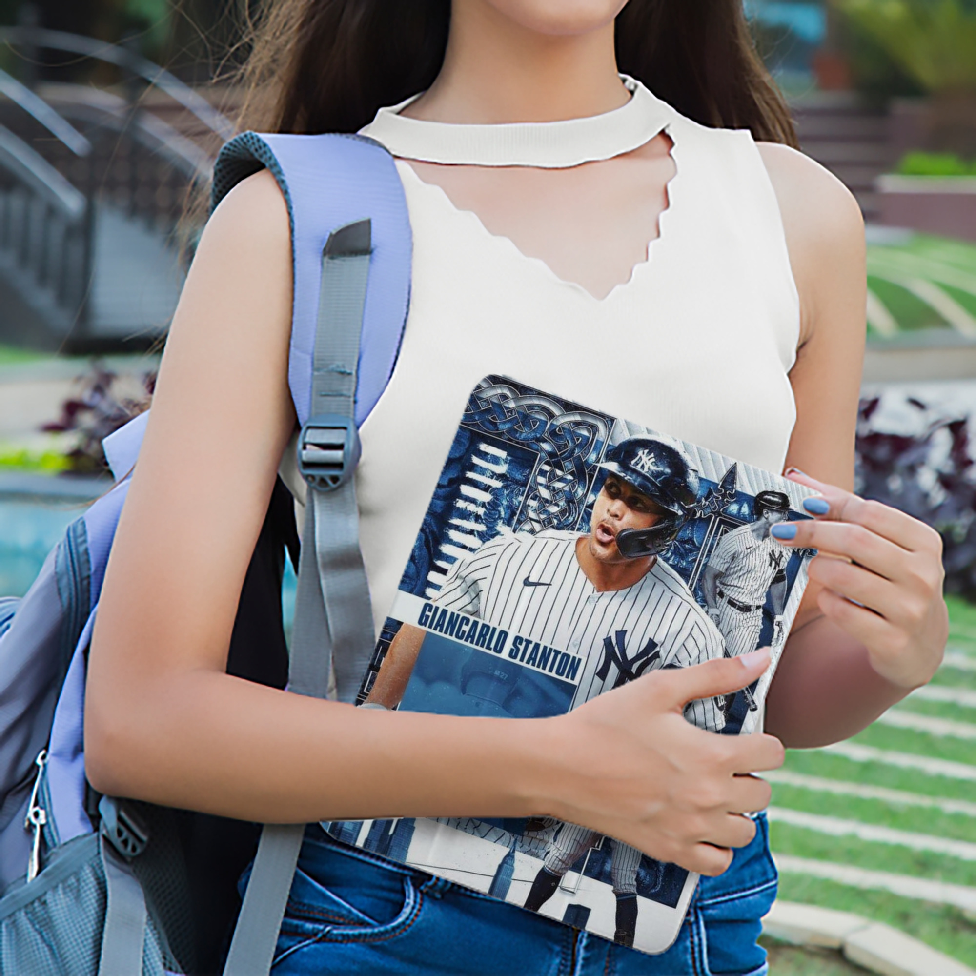 Giancarlo Stanton 17 Premium Tri-Fold PU Leather & Silicone IPad Case With Pencil Slot – Fits 9.5,10.5,10.9 – Adjustable Stand, Slim, Protective