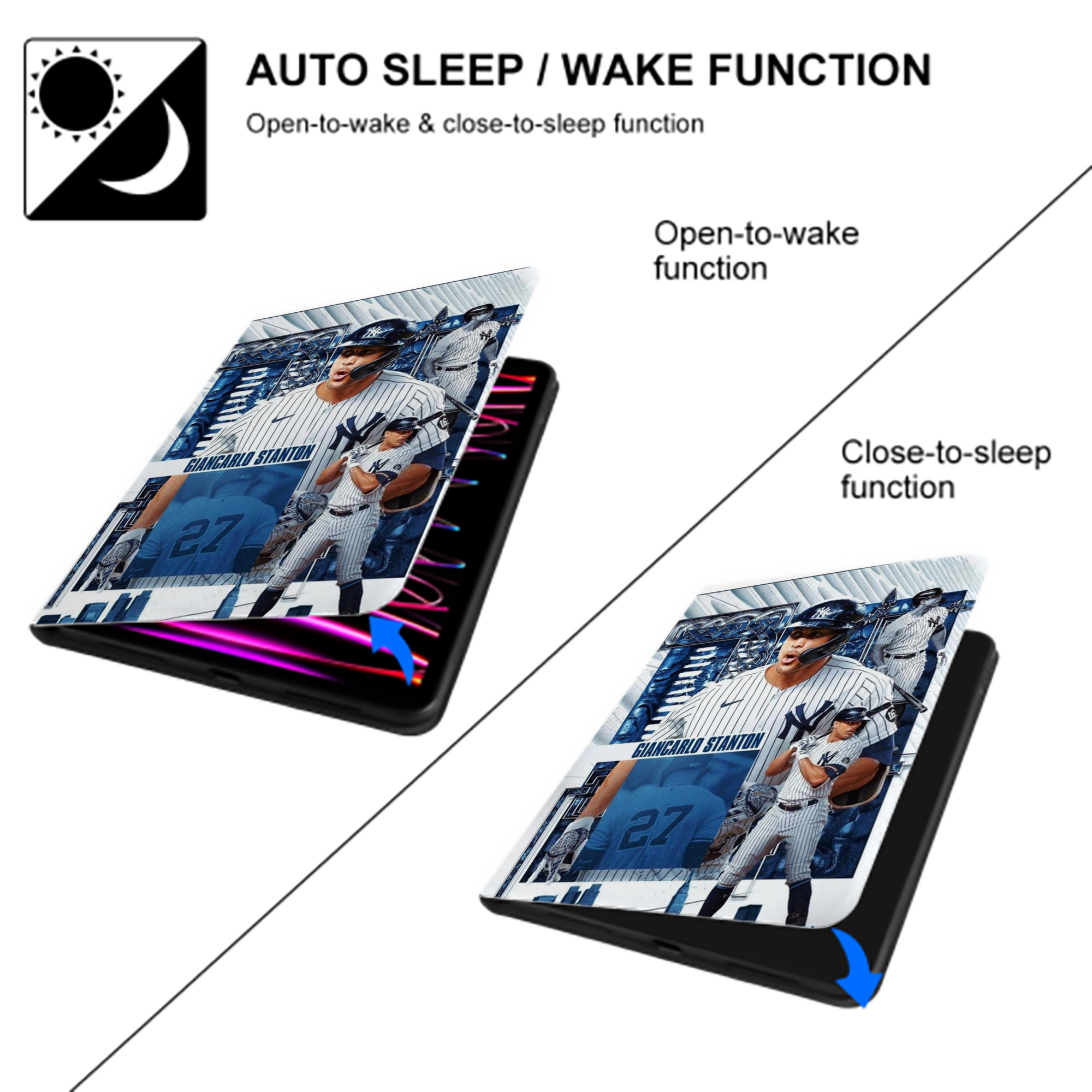 Giancarlo Stanton 17 Premium Tri-Fold PU Leather & Silicone IPad Case With Pencil Slot – Fits 9.5,10.5,10.9 – Adjustable Stand, Slim, Protective