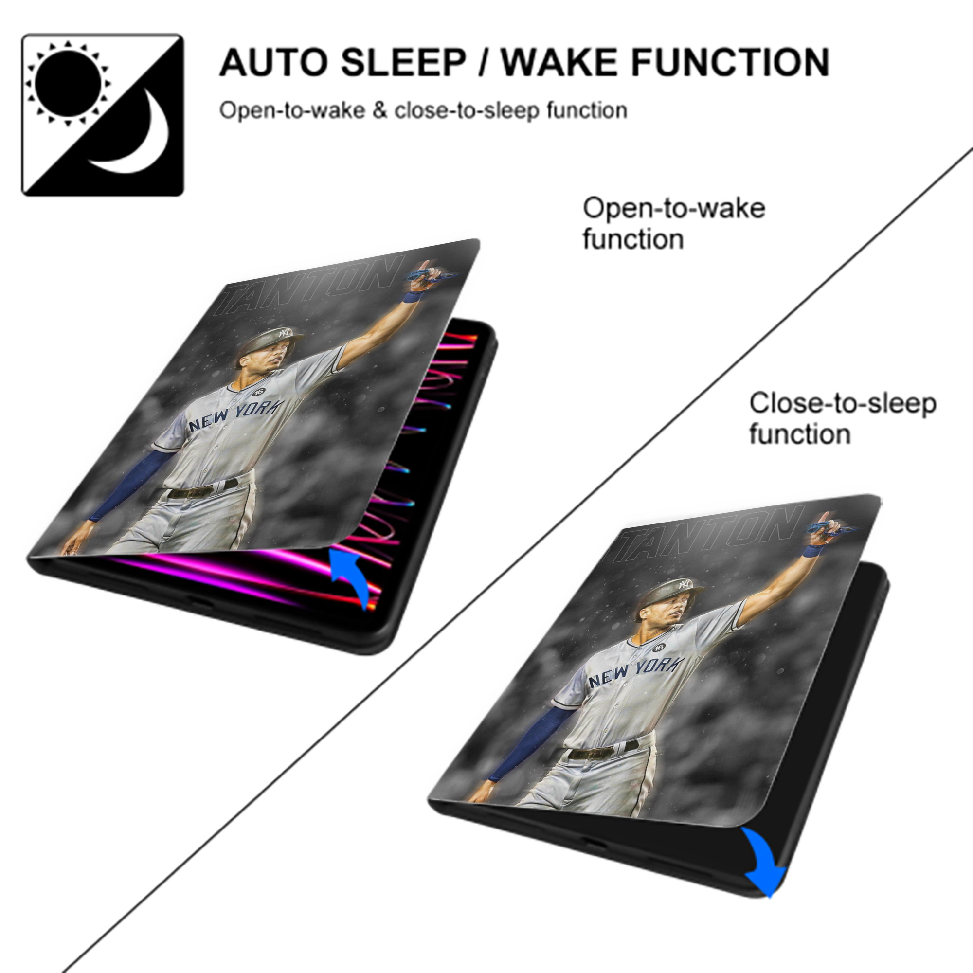 Giancarlo Stanton 25 Premium Tri-Fold PU Leather & Silicone IPad Case With Pencil Slot – Fits 9.5,10.5,10.9 – Adjustable Stand, Slim, Protective