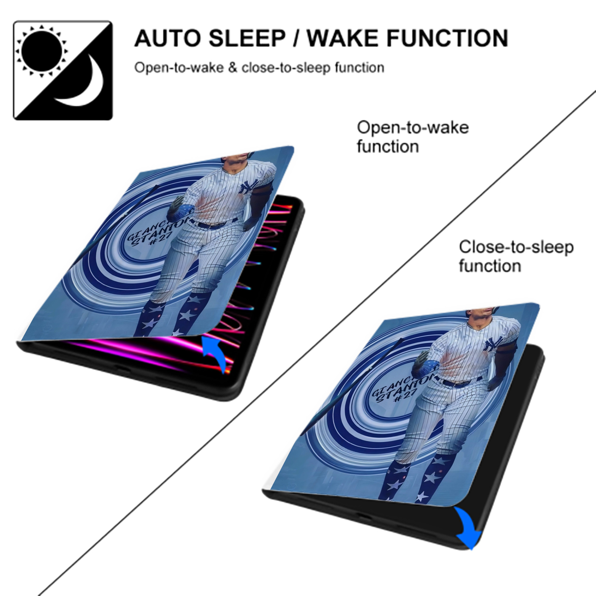 Giancarlo Stanton 16 Premium Tri-Fold PU Leather & Silicone IPad Case With Pencil Slot – Fits 9.5,10.5,10.9 – Adjustable Stand, Slim, Protective