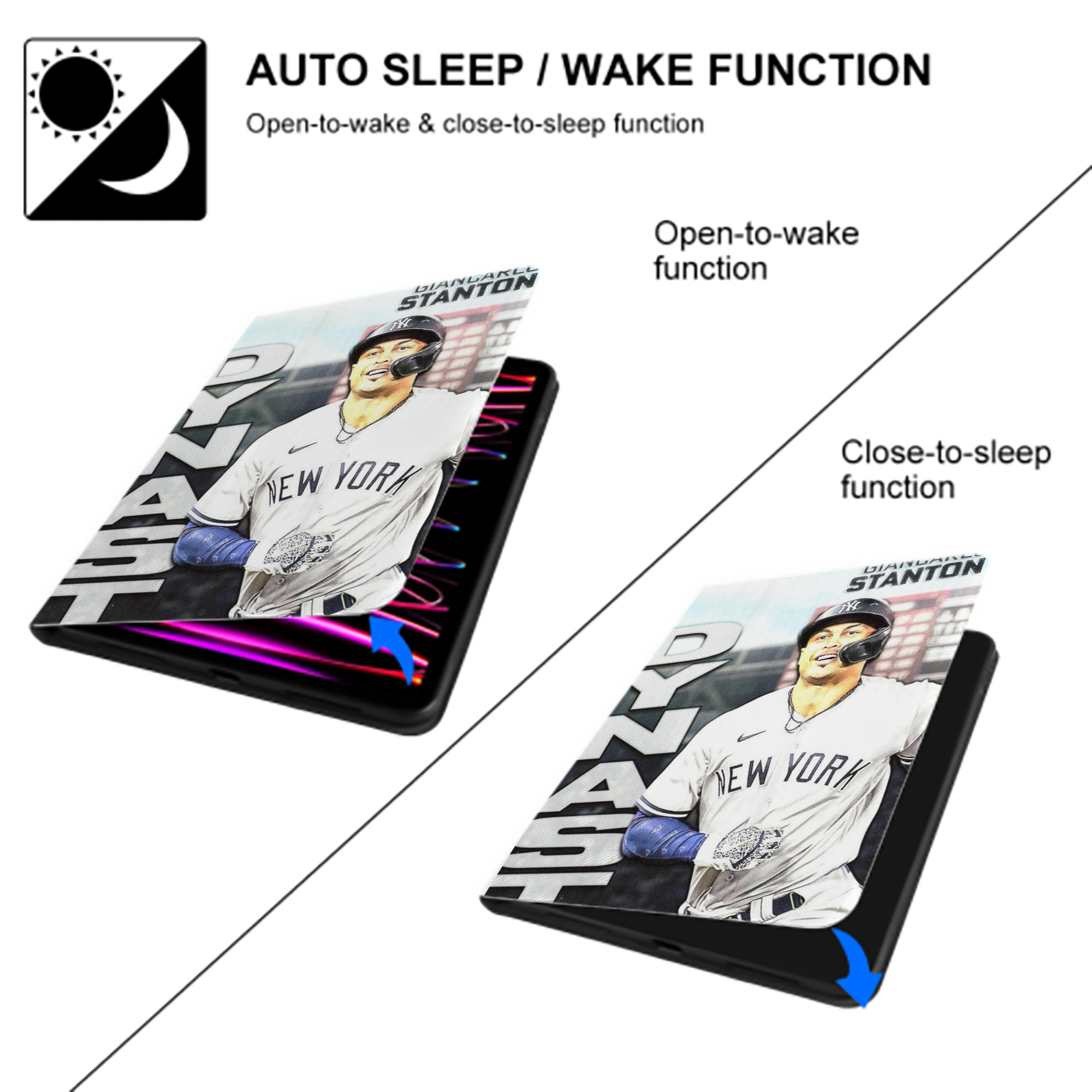 Giancarlo Stanton 21 Premium Tri-Fold PU Leather & Silicone IPad Case With Pencil Slot – Fits 9.5,10.5,10.9 – Adjustable Stand, Slim, Protective