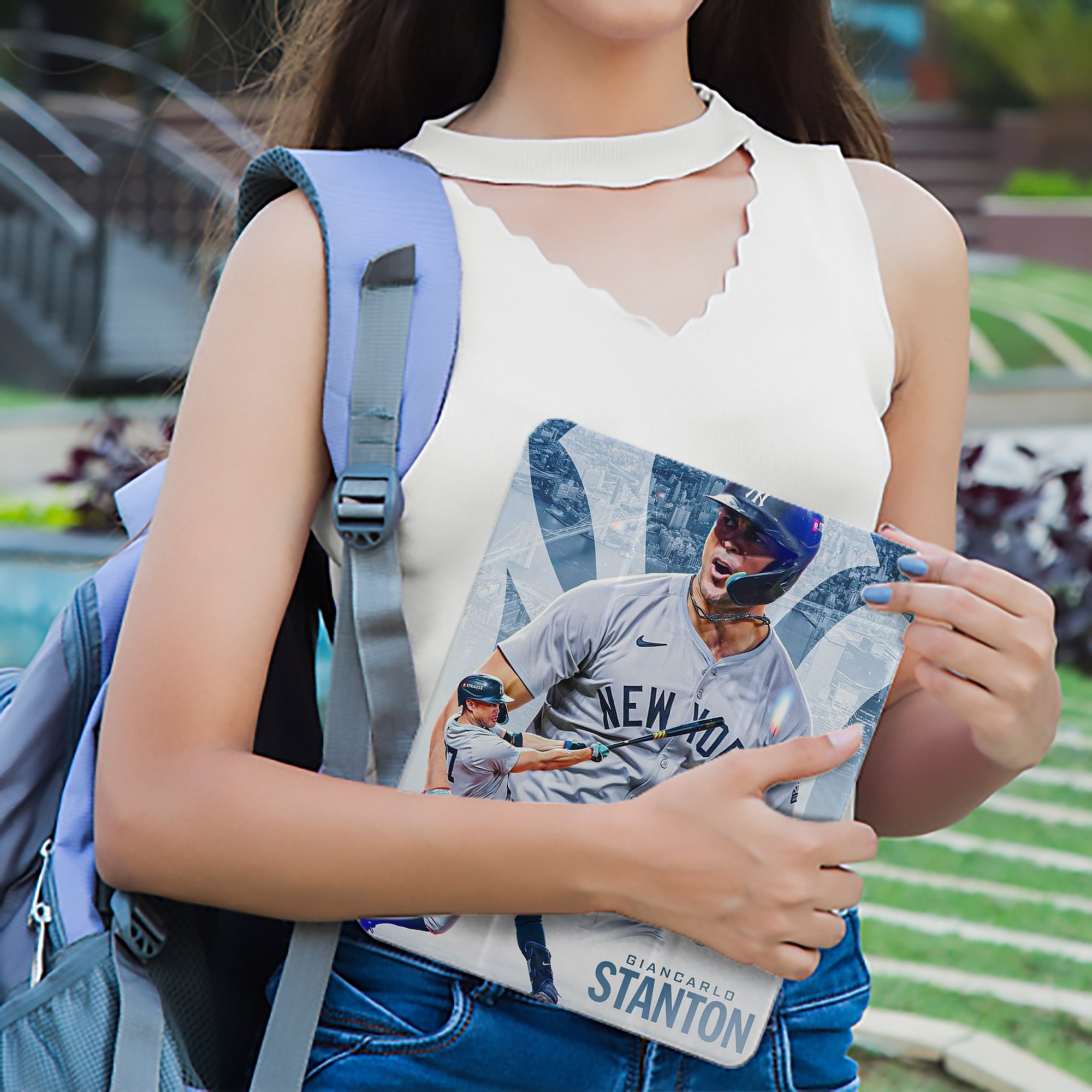 Giancarlo Stanton 24 Premium Tri-Fold PU Leather & Silicone IPad Case With Pencil Slot – Fits 9.5,10.5,10.9 – Adjustable Stand, Slim, Protective