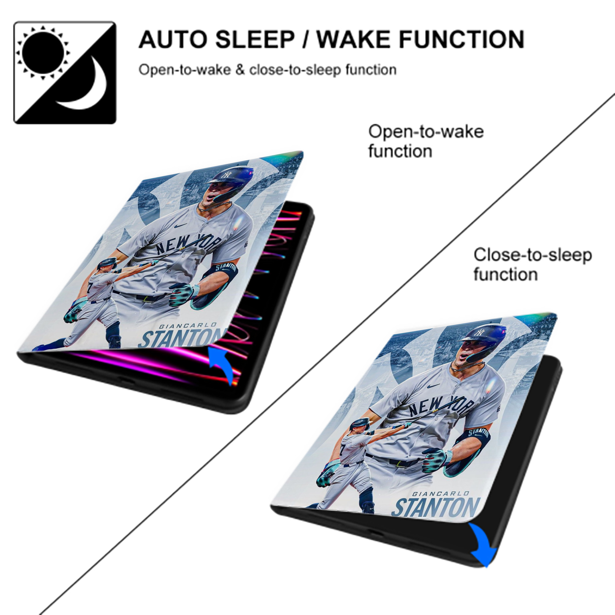 Giancarlo Stanton 24 Premium Tri-Fold PU Leather & Silicone IPad Case With Pencil Slot – Fits 9.5,10.5,10.9 – Adjustable Stand, Slim, Protective