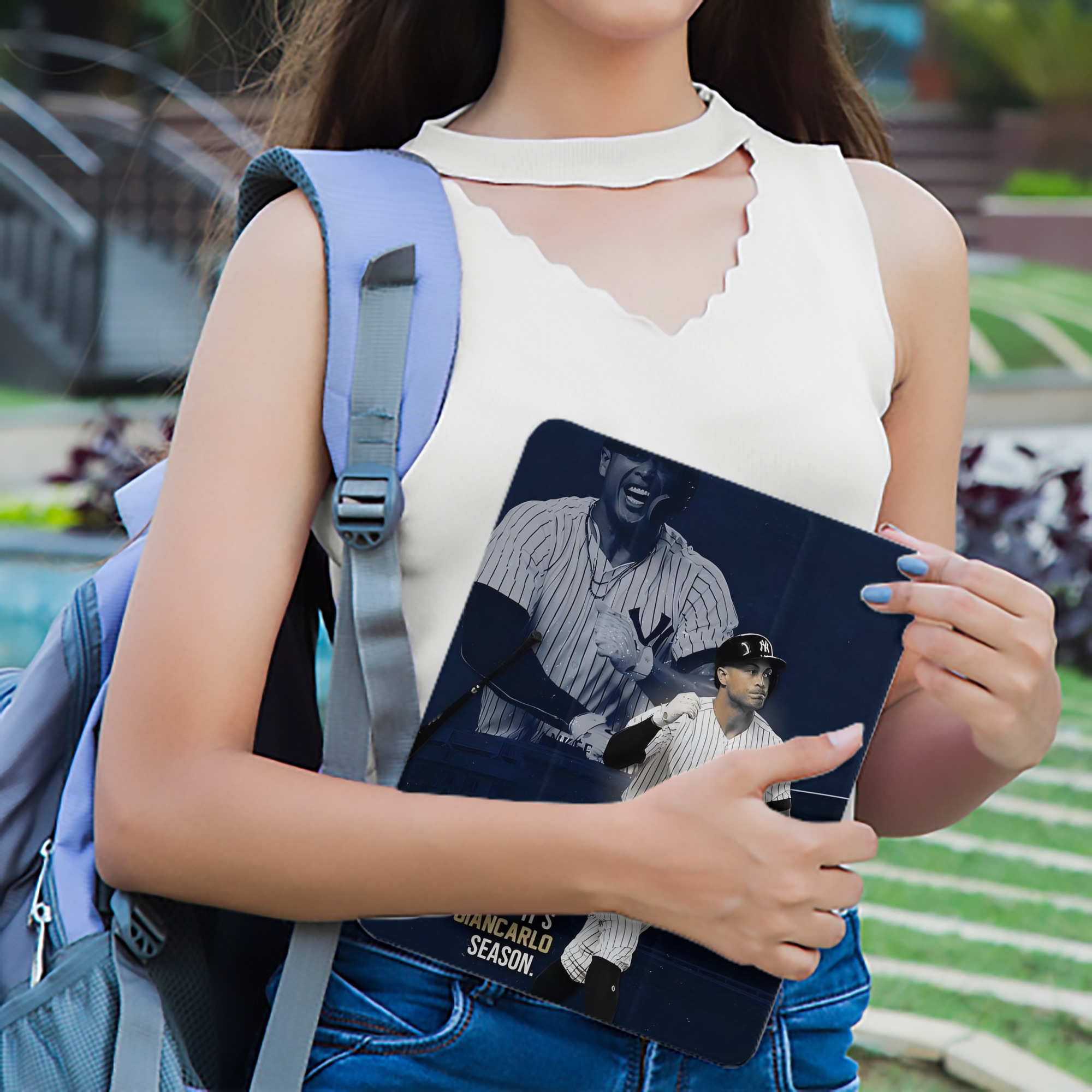 Giancarlo Stanton 29 Premium Tri-Fold PU Leather & Silicone IPad Case With Pencil Slot – Fits 9.5,10.5,10.9 – Adjustable Stand, Slim, Protective