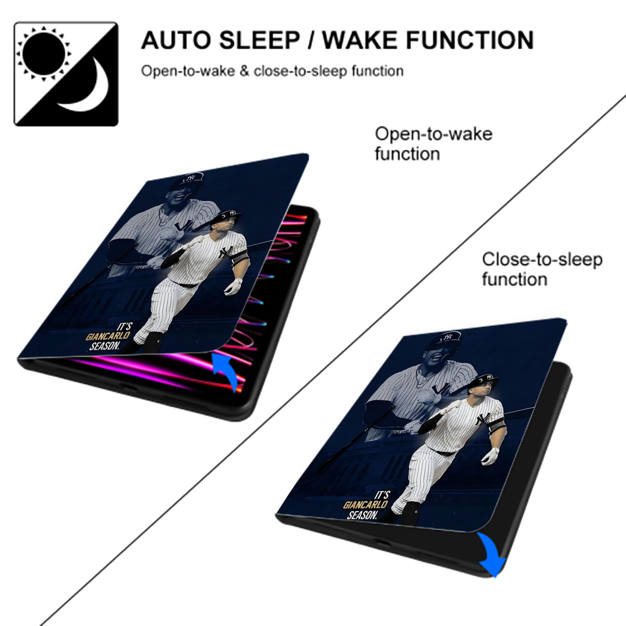 Giancarlo Stanton 29 Premium Tri-Fold PU Leather & Silicone IPad Case With Pencil Slot – Fits 9.5,10.5,10.9 – Adjustable Stand, Slim, Protective