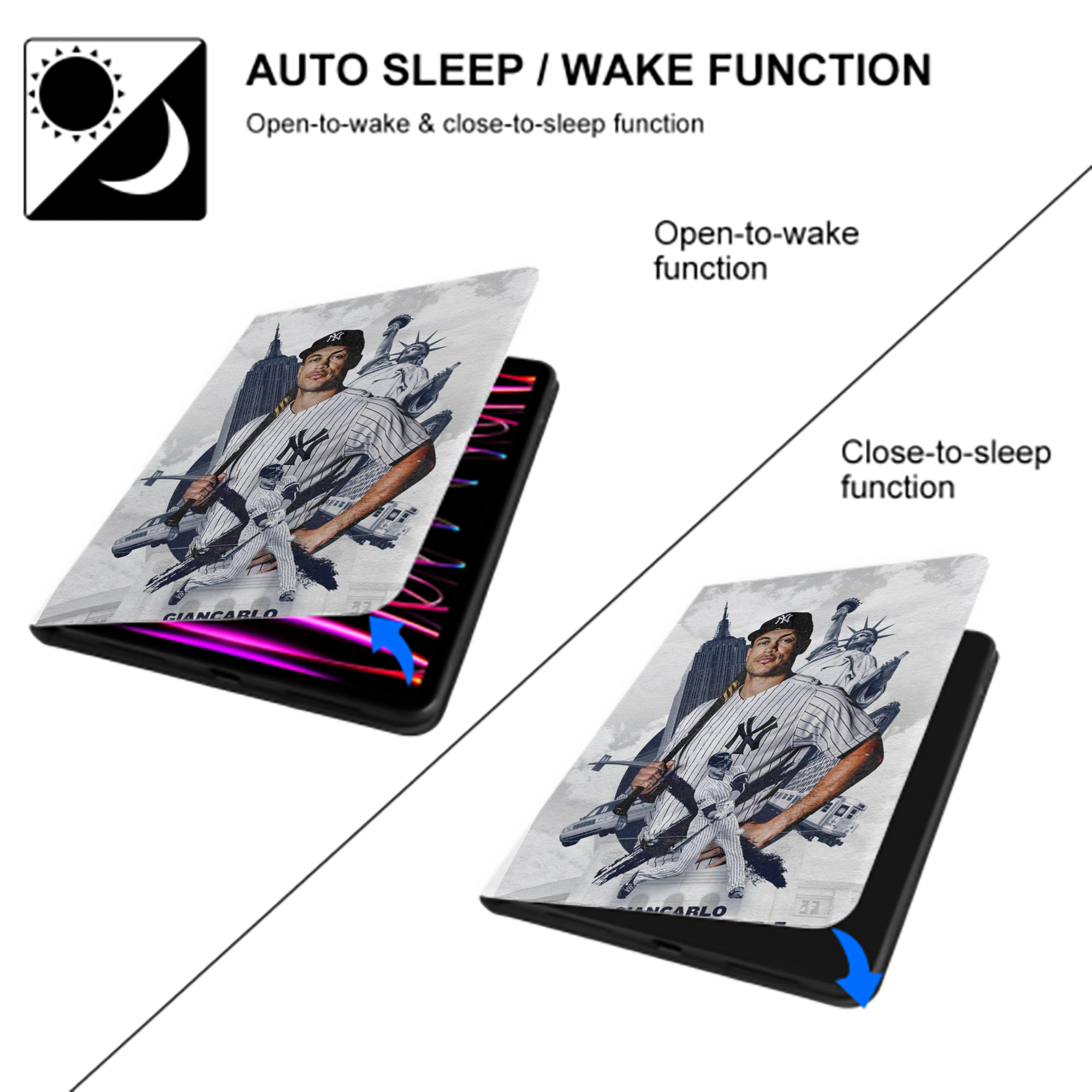 Giancarlo Stanton 23 Premium Tri-Fold PU Leather & Silicone IPad Case With Pencil Slot – Fits 9.5,10.5,10.9 – Adjustable Stand, Slim, Protective