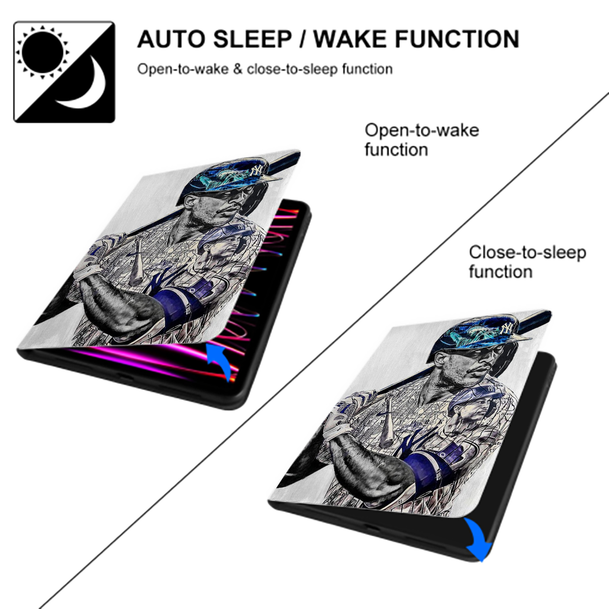 Giancarlo Stanton 28 Premium Tri-Fold PU Leather & Silicone IPad Case With Pencil Slot – Fits 9.5,10.5,10.9 – Adjustable Stand, Slim, Protective