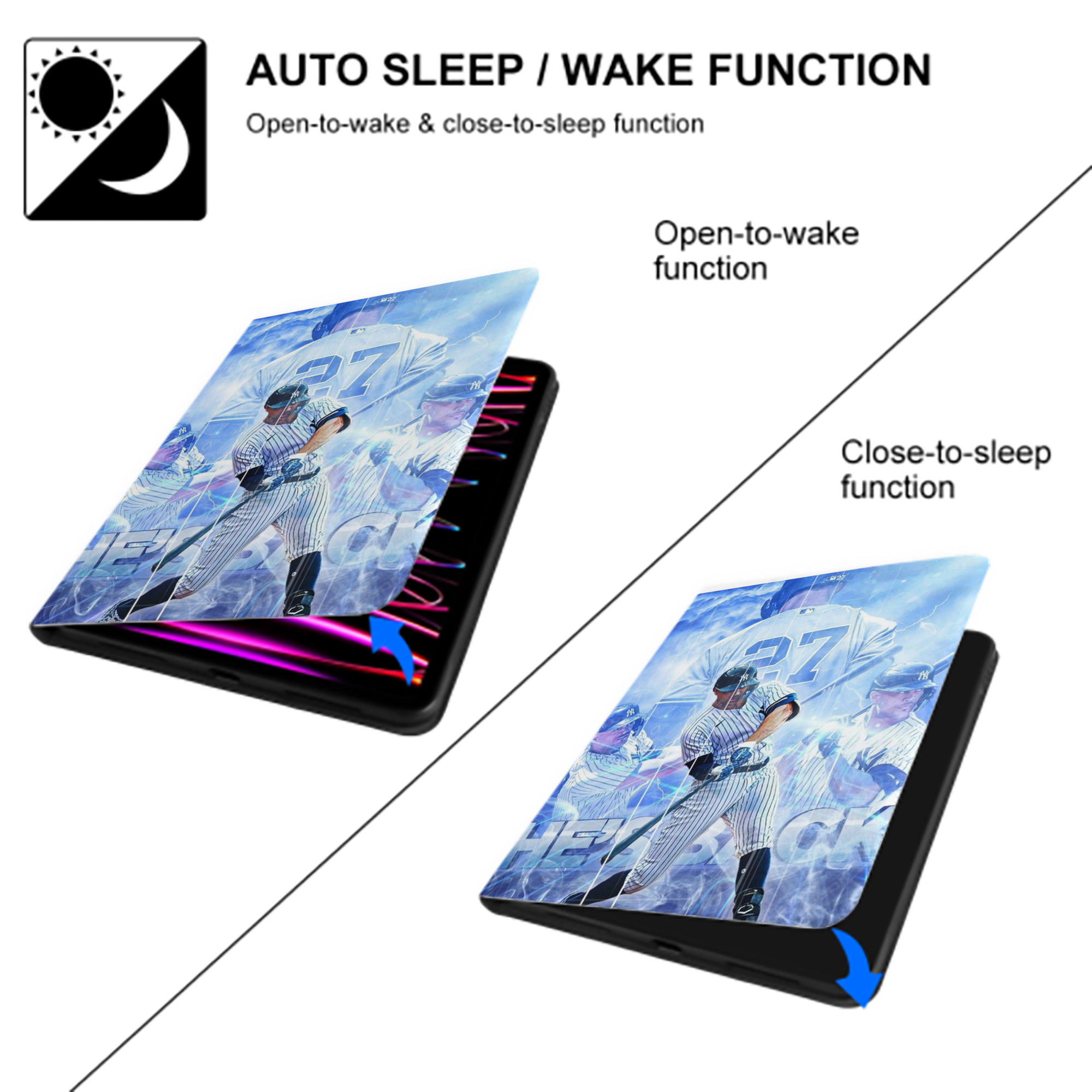 Giancarlo Stanton 26 Premium Tri-Fold PU Leather & Silicone IPad Case With Pencil Slot – Fits 9.5,10.5,10.9 – Adjustable Stand, Slim, Protective