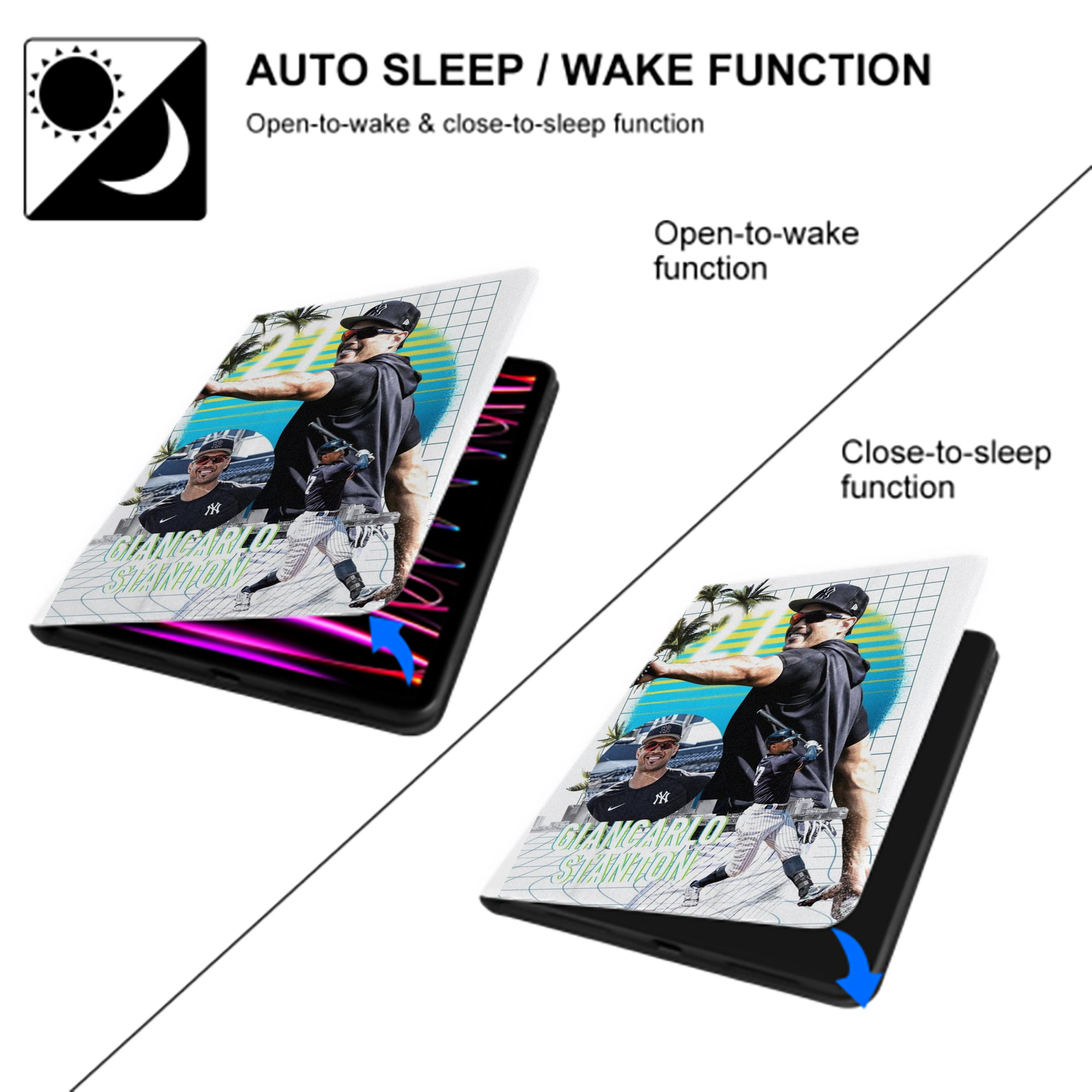 Giancarlo Stanton 30 Premium Tri-Fold PU Leather & Silicone IPad Case With Pencil Slot – Fits 9.5,10.5,10.9 – Adjustable Stand, Slim, Protective