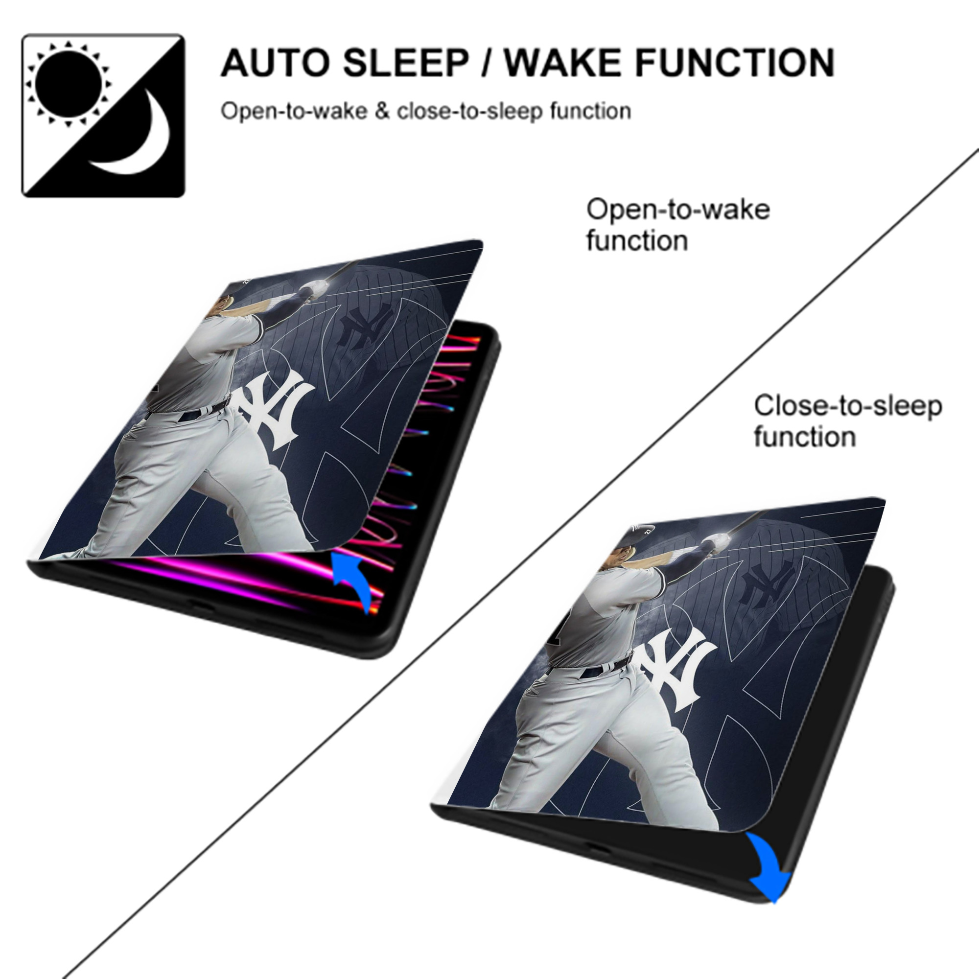 Giancarlo Stanton 27 Premium Tri-Fold PU Leather & Silicone IPad Case With Pencil Slot – Fits 9.5,10.5,10.9 – Adjustable Stand, Slim, Protective