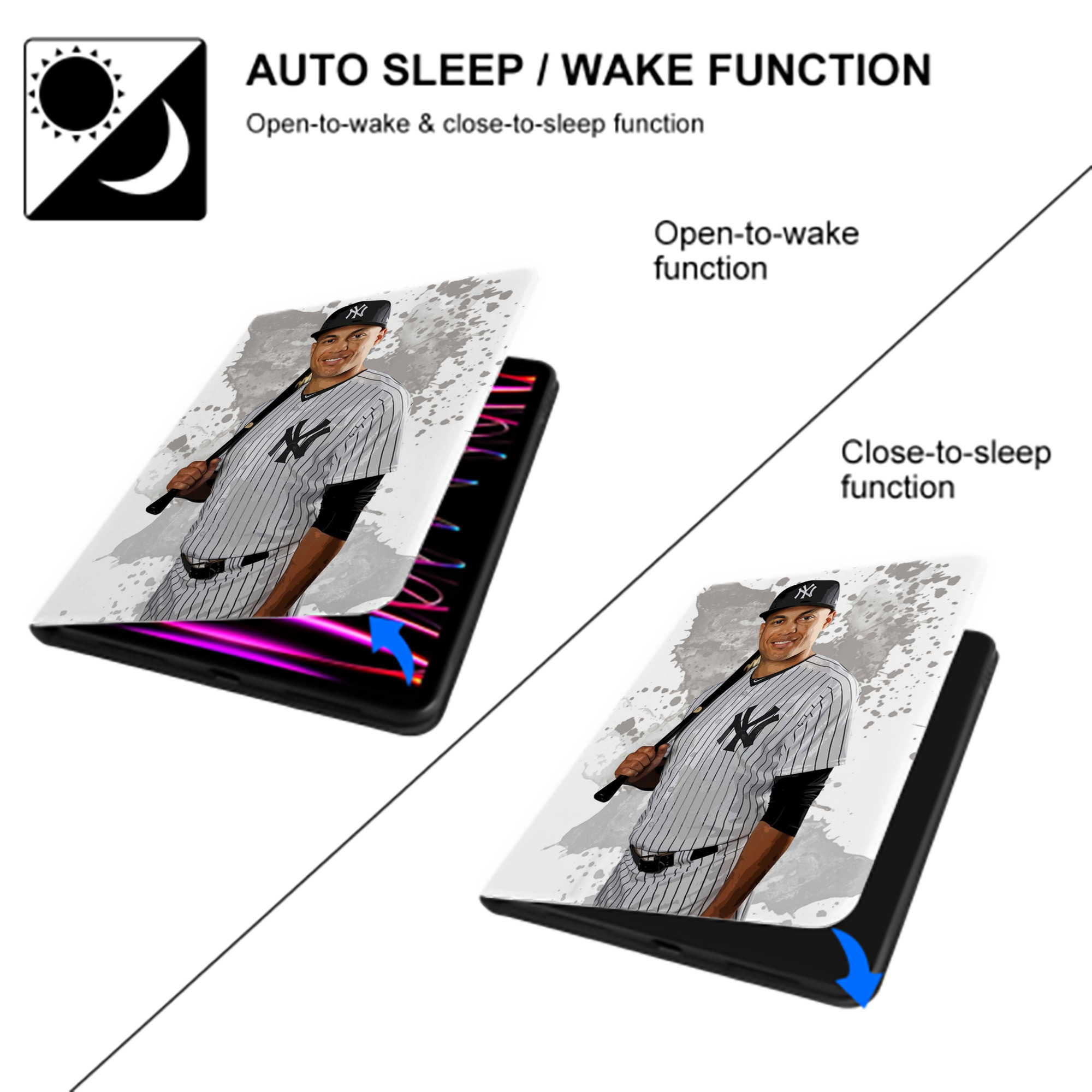 Giancarlo Stanton 32 Premium Tri-Fold PU Leather & Silicone IPad Case With Pencil Slot – Fits 9.5,10.5,10.9 – Adjustable Stand, Slim, Protective