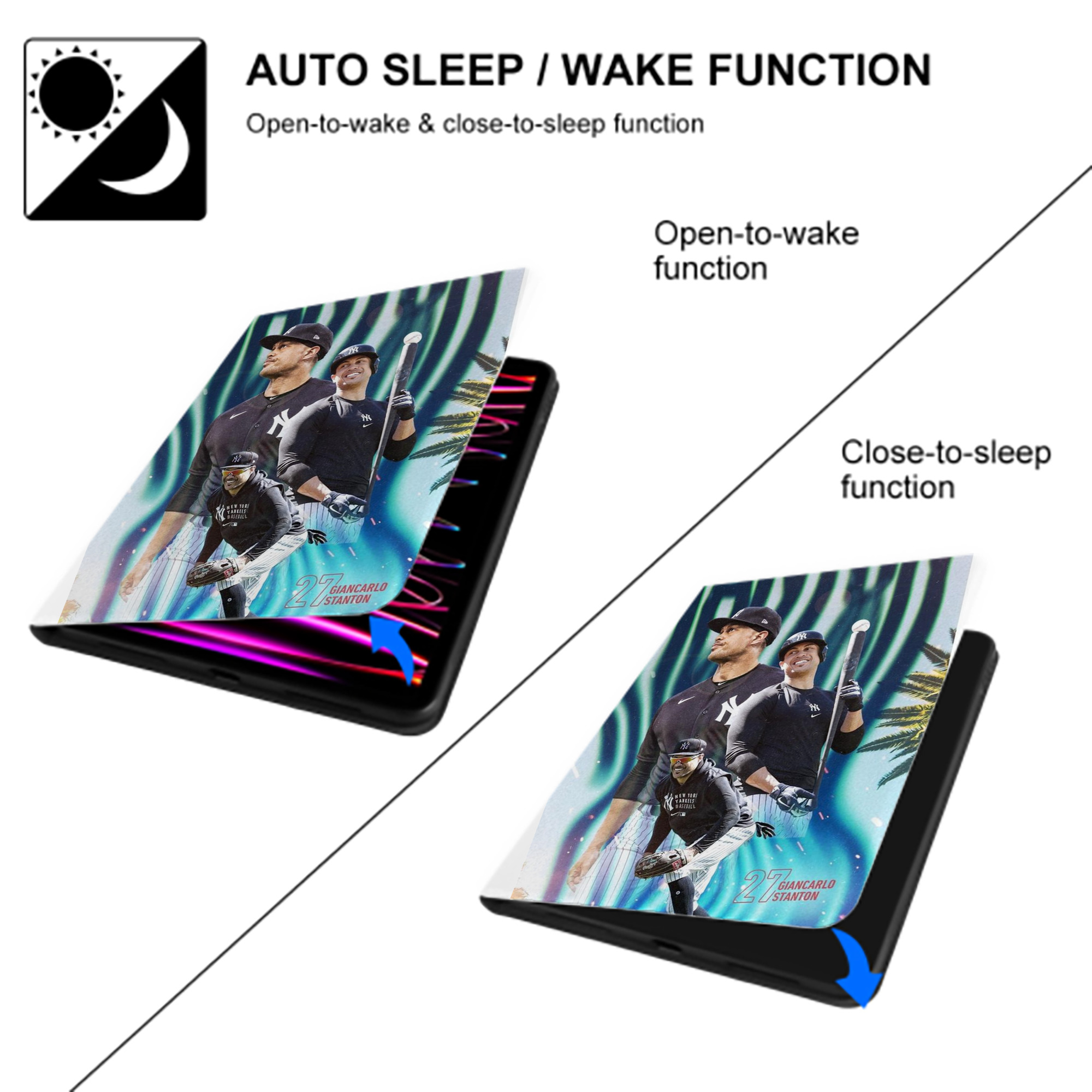 Giancarlo Stanton 31 Premium Tri-Fold PU Leather & Silicone IPad Case With Pencil Slot – Fits 9.5,10.5,10.9 – Adjustable Stand, Slim, Protective