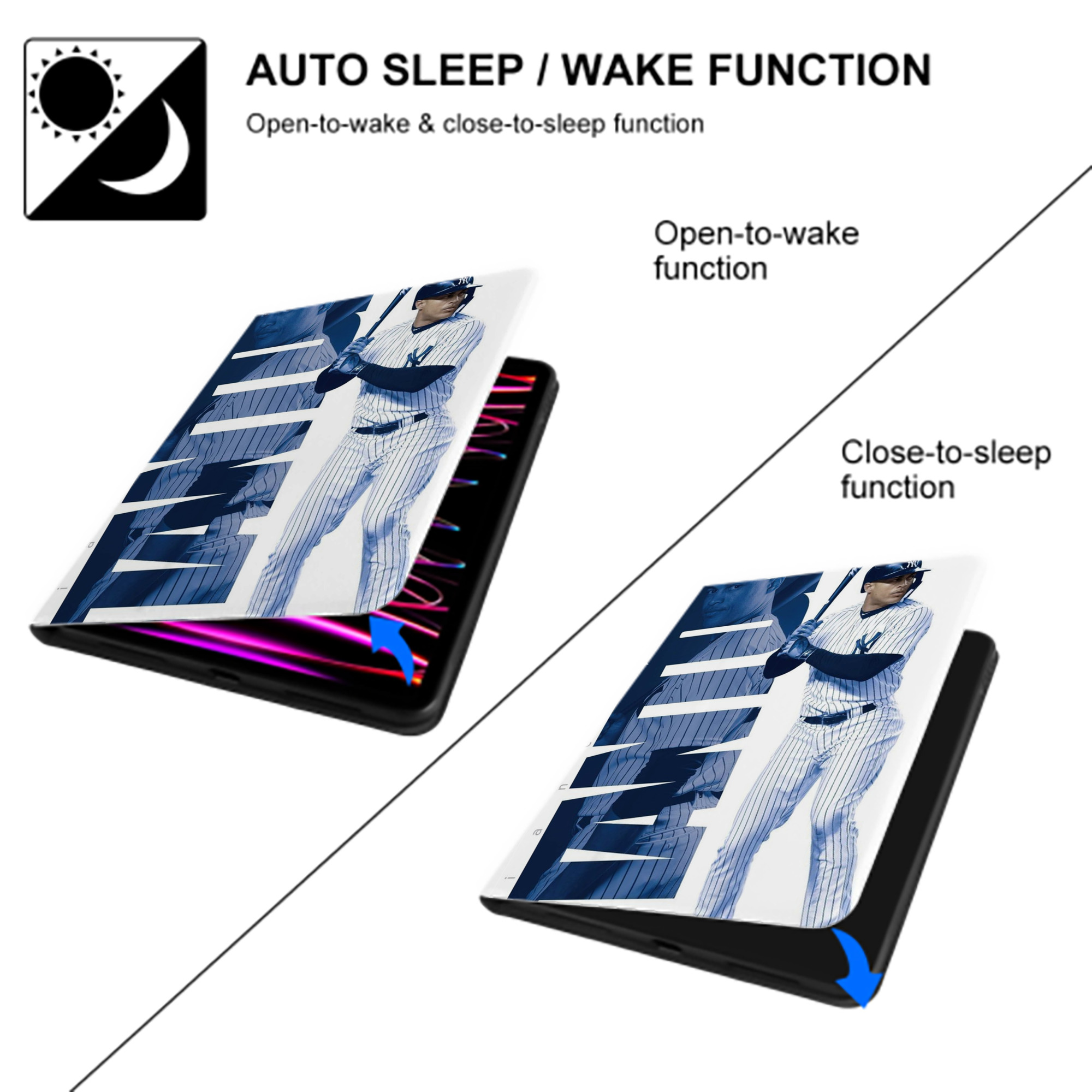 Giancarlo Stanton 34 Premium Tri-Fold PU Leather & Silicone IPad Case With Pencil Slot – Fits 9.5,10.5,10.9 – Adjustable Stand, Slim, Protective