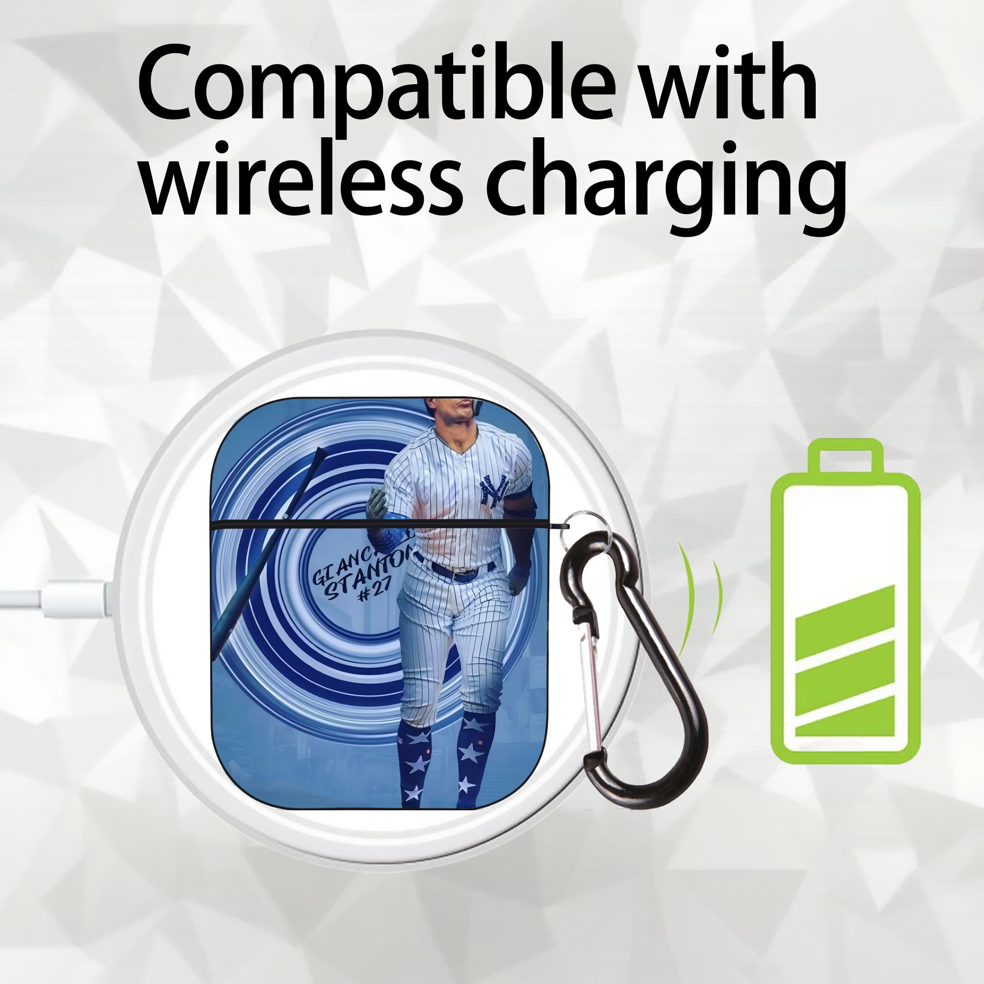 Giancarlo Stanton 16 AirPods 2 Case Hard Shell Black, Flexible PC Material, Precise Cutouts, Full Protection, Anti-Fingerprint, Washable, Includes Keychain – Durable & Slim Design