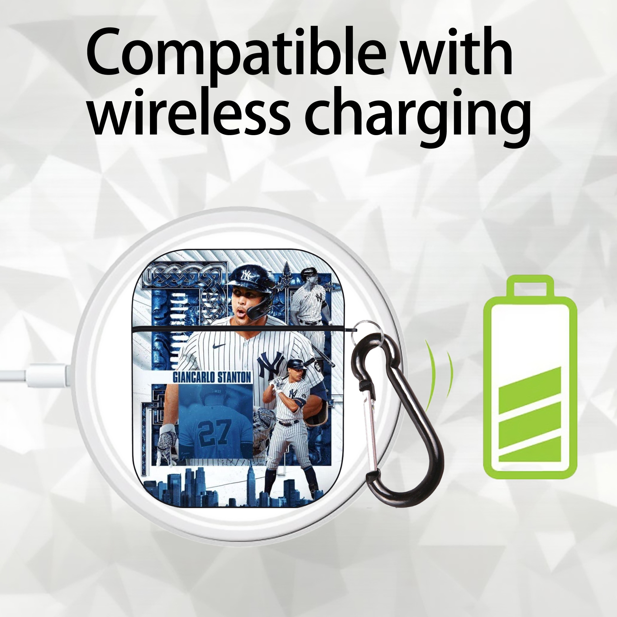 Giancarlo Stanton 17 AirPods 2 Case Hard Shell Black, Flexible PC Material, Precise Cutouts, Full Protection, Anti-Fingerprint, Washable, Includes Keychain – Durable & Slim Design