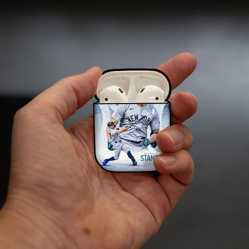 Giancarlo Stanton 24 AirPods 2 Case Hard Shell Black, Flexible PC Material, Precise Cutouts, Full Protection, Anti-Fingerprint, Washable, Includes Keychain – Durable & Slim Design