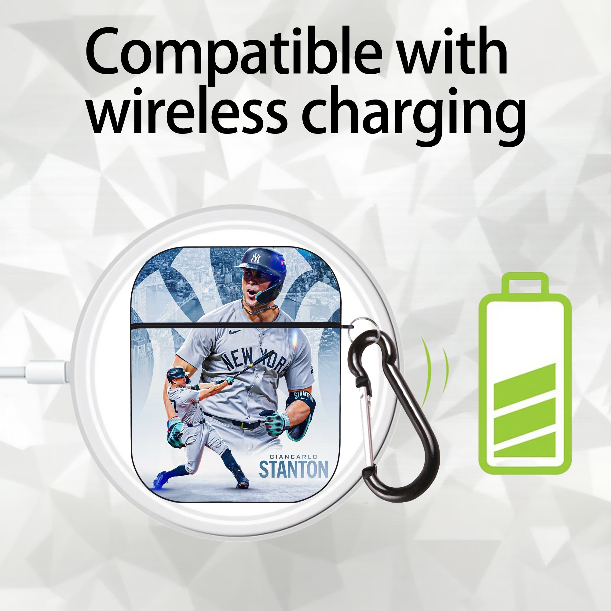 Giancarlo Stanton 24 AirPods 2 Case Hard Shell Black, Flexible PC Material, Precise Cutouts, Full Protection, Anti-Fingerprint, Washable, Includes Keychain – Durable & Slim Design