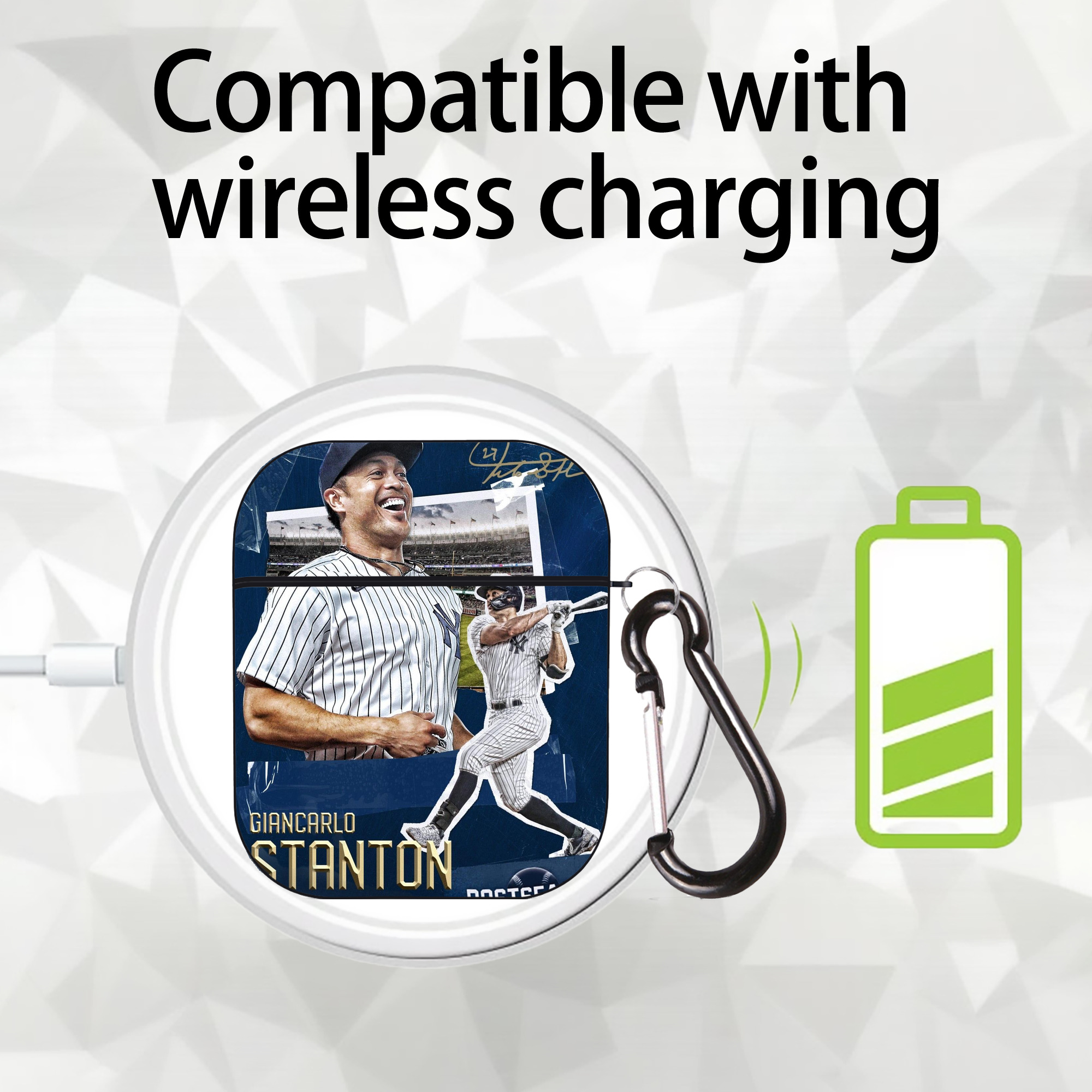 Giancarlo Stanton 18 AirPods 2 Case Hard Shell Black, Flexible PC Material, Precise Cutouts, Full Protection, Anti-Fingerprint, Washable, Includes Keychain – Durable & Slim Design