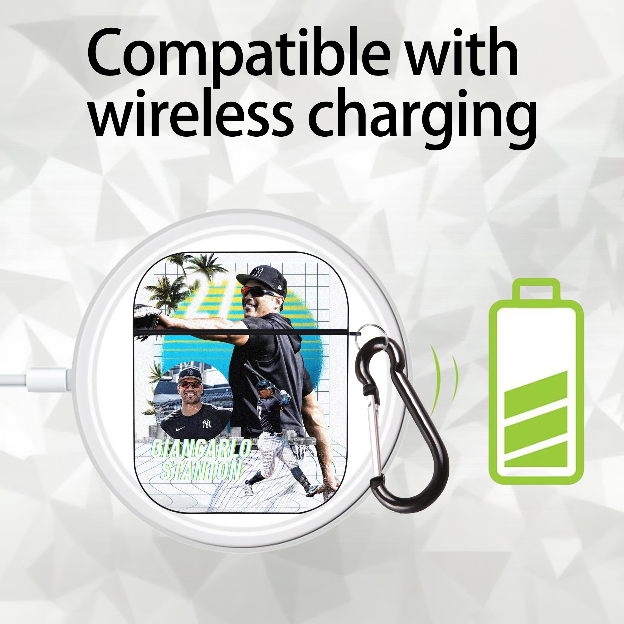 Giancarlo Stanton 30 AirPods 2 Case Hard Shell Black, Flexible PC Material, Precise Cutouts, Full Protection, Anti-Fingerprint, Washable, Includes Keychain – Durable & Slim Design