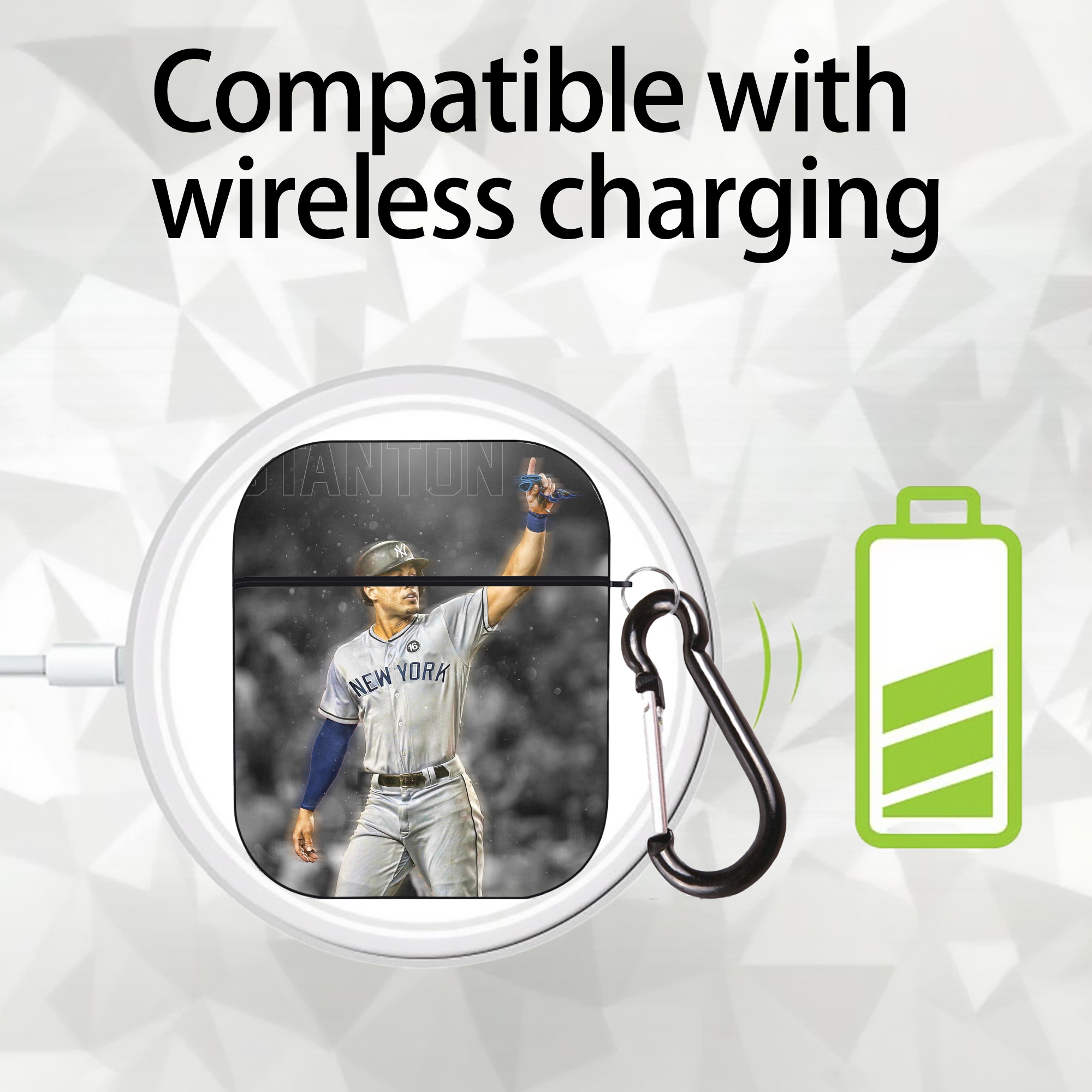 Giancarlo Stanton 25 AirPods 2 Case Hard Shell Black, Flexible PC Material, Precise Cutouts, Full Protection, Anti-Fingerprint, Washable, Includes Keychain – Durable & Slim Design