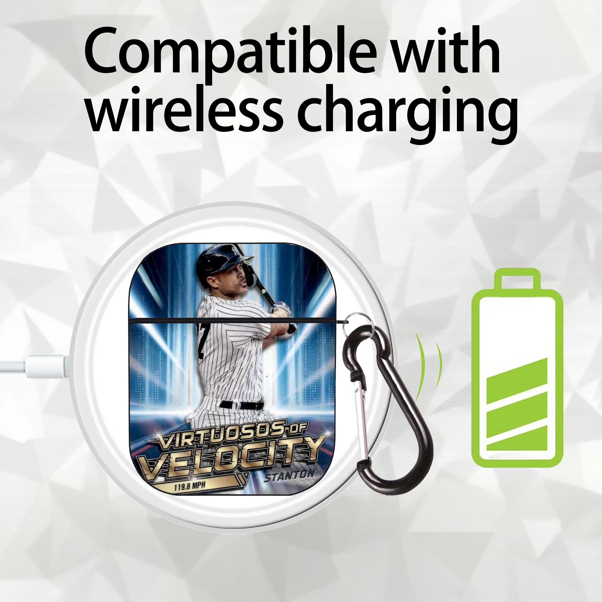 Giancarlo Stanton 33 AirPods 2 Case Hard Shell Black, Flexible PC Material, Precise Cutouts, Full Protection, Anti-Fingerprint, Washable, Includes Keychain – Durable & Slim Design