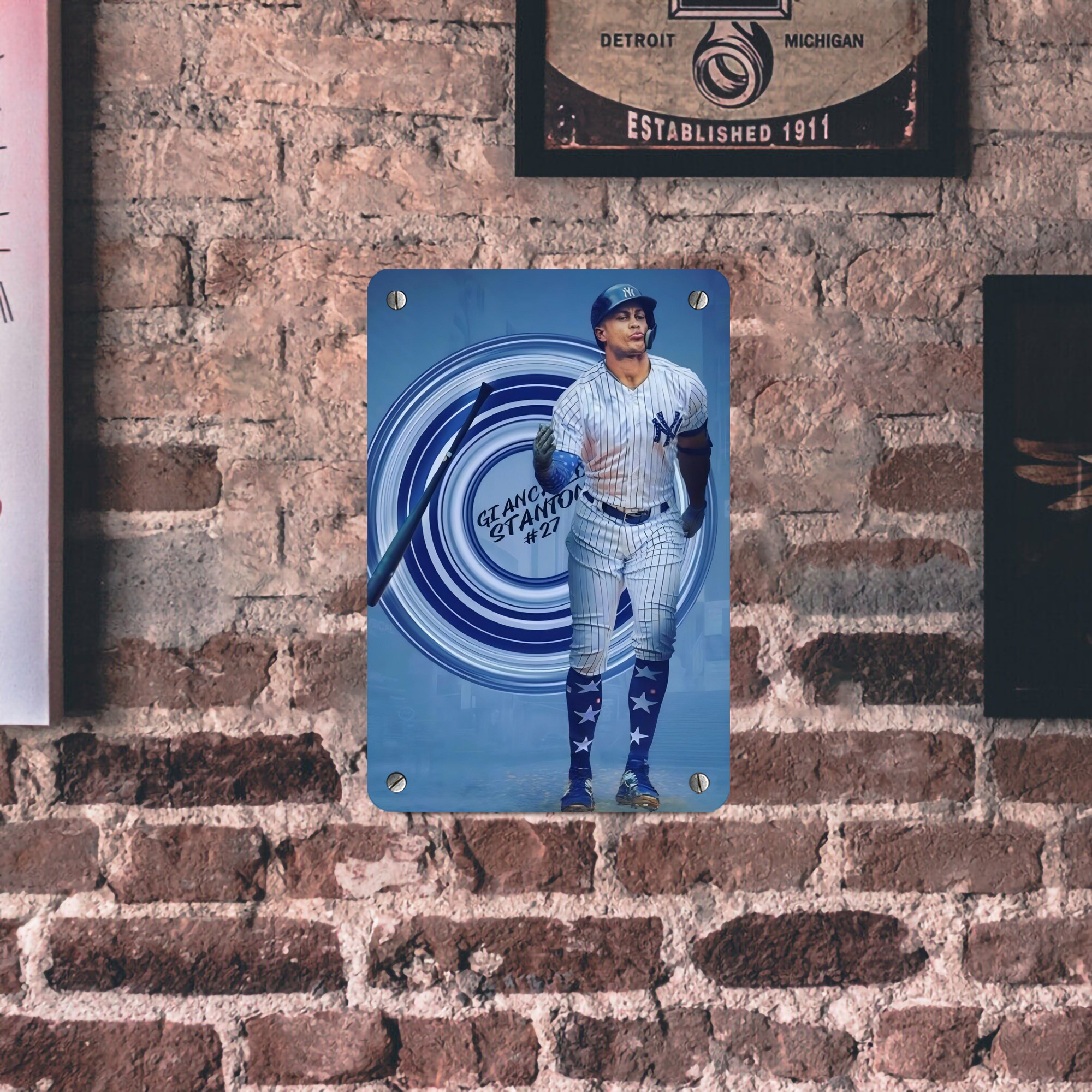 Giancarlo Stanton 16 Metal Tin Sign 8x12inch - High-Quality Full-Print Decorative Wall Art, Durable Rust-Resistant Metal Plaque For Living Room, Bedroom, Kitchen, Office, Bar Décor