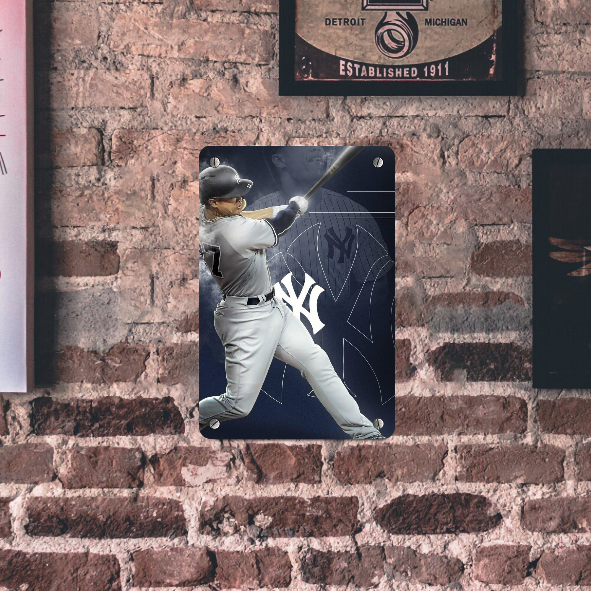 Giancarlo Stanton 27 Metal Tin Sign 8x12inch - High-Quality Full-Print Decorative Wall Art, Durable Rust-Resistant Metal Plaque For Living Room, Bedroom, Kitchen, Office, Bar Décor