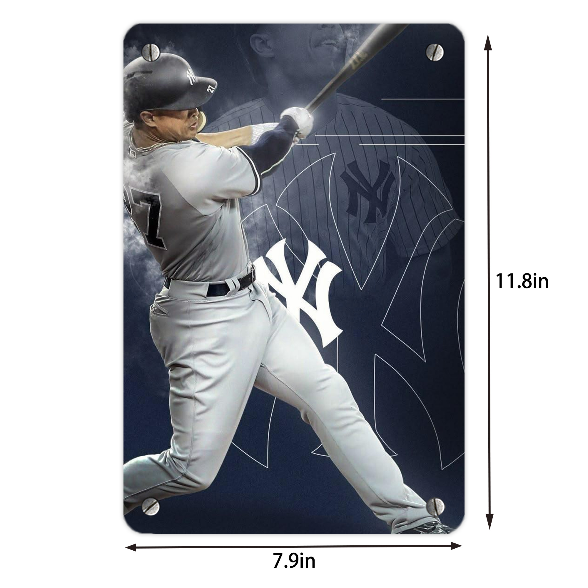 Giancarlo Stanton 27 Metal Tin Sign 8x12inch - High-Quality Full-Print Decorative Wall Art, Durable Rust-Resistant Metal Plaque For Living Room, Bedroom, Kitchen, Office, Bar Décor