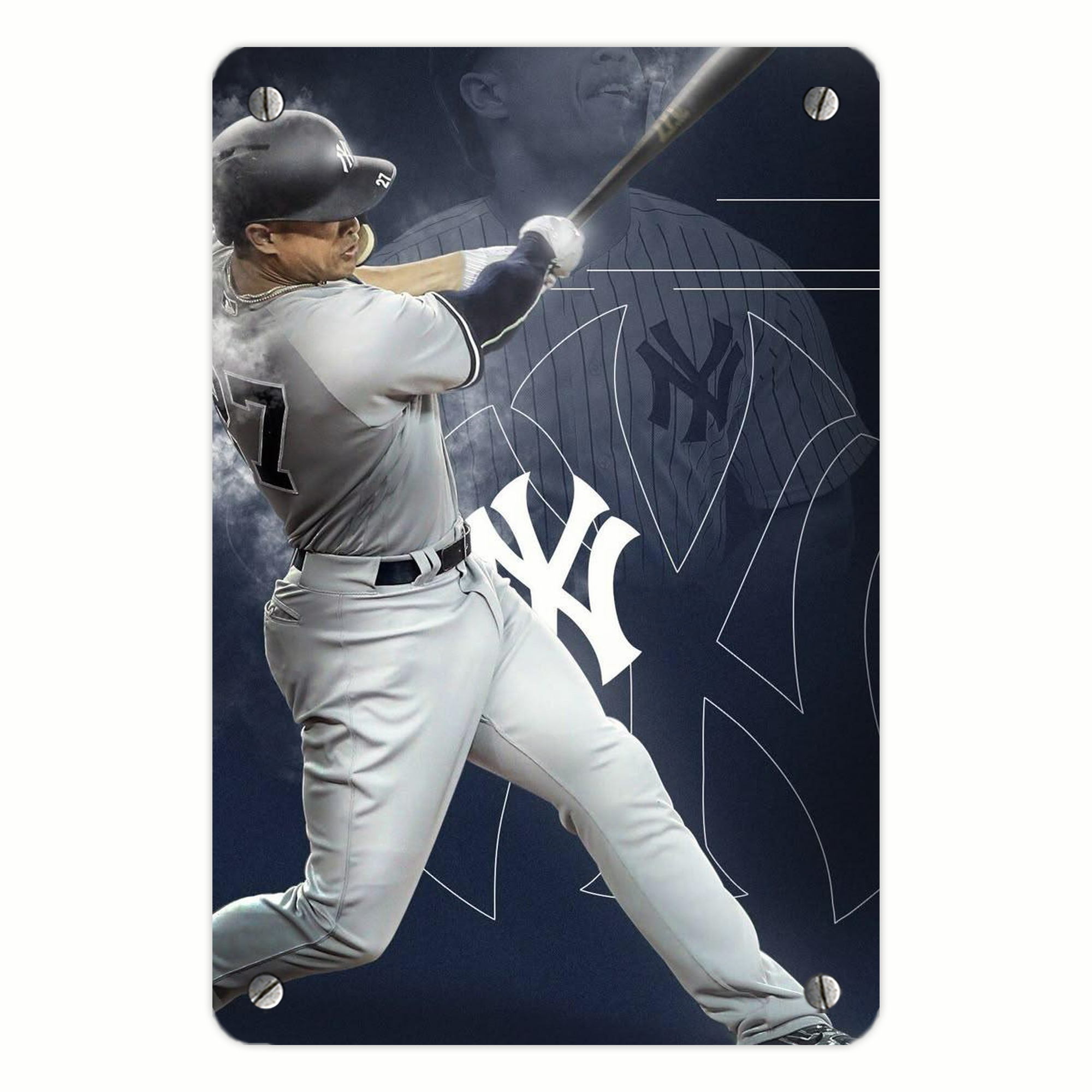 Giancarlo Stanton 27 Metal Tin Sign 8x12inch - High-Quality Full-Print Decorative Wall Art, Durable Rust-Resistant Metal Plaque For Living Room, Bedroom, Kitchen, Office, Bar Décor