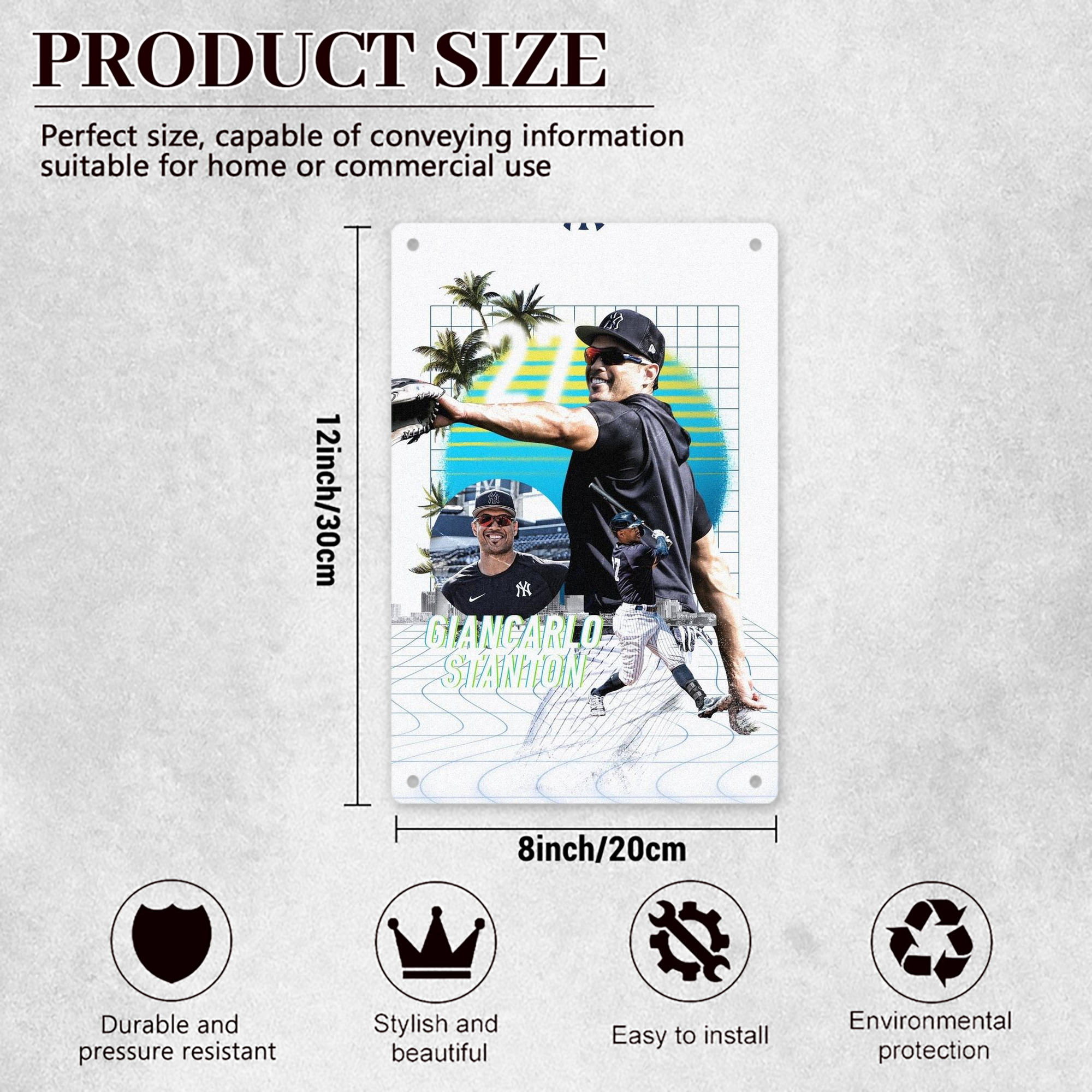 Giancarlo Stanton 30 8x12inch Vertical Aluminum Sign - Durable Fade-Resistant Indoor/Outdoor Safety & Information Plaque For Office, Hotel, Restaurant, Bar, Public Spaces