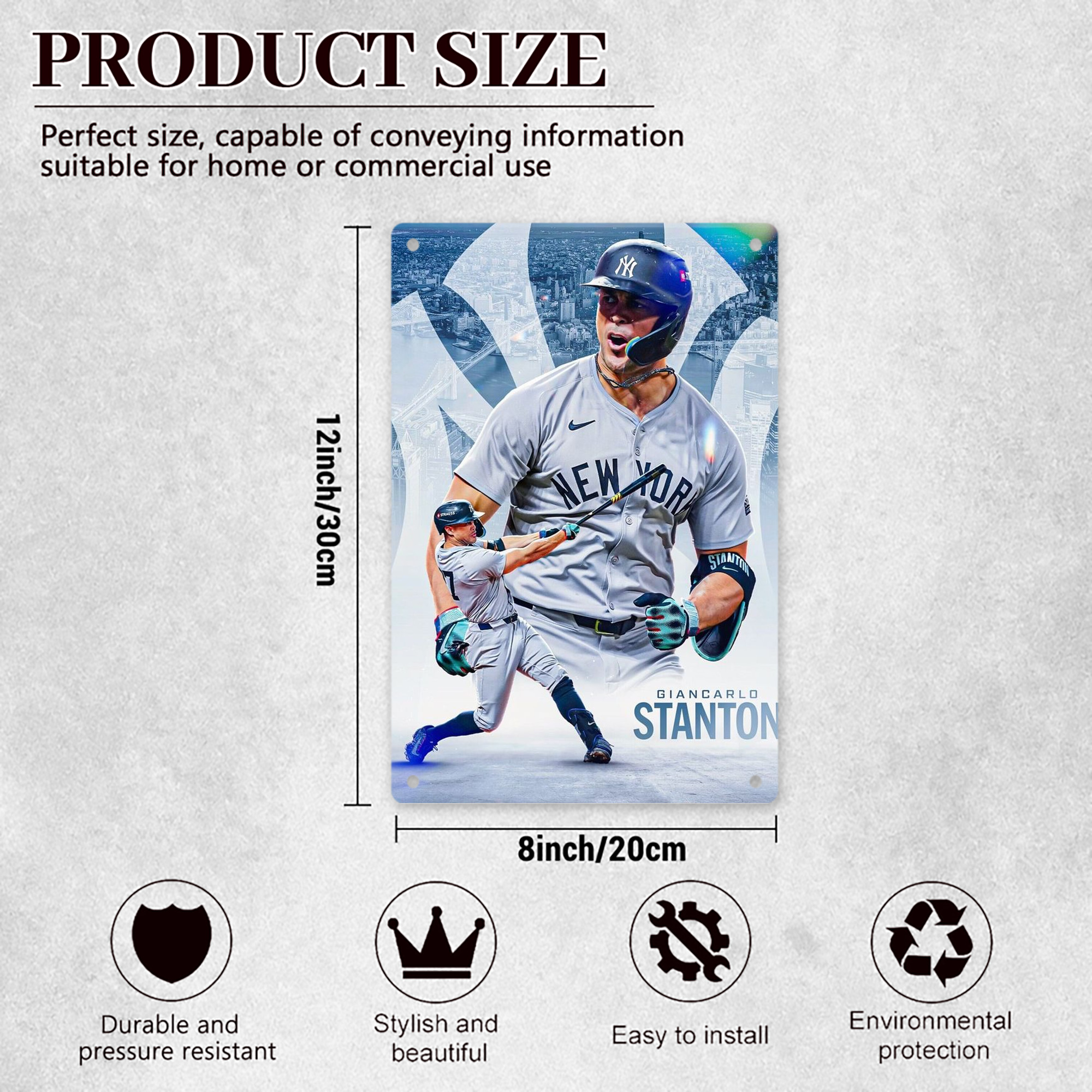 Giancarlo Stanton 24 8x12inch Vertical Aluminum Sign - Durable Fade-Resistant Indoor/Outdoor Safety & Information Plaque For Office, Hotel, Restaurant, Bar, Public Spaces