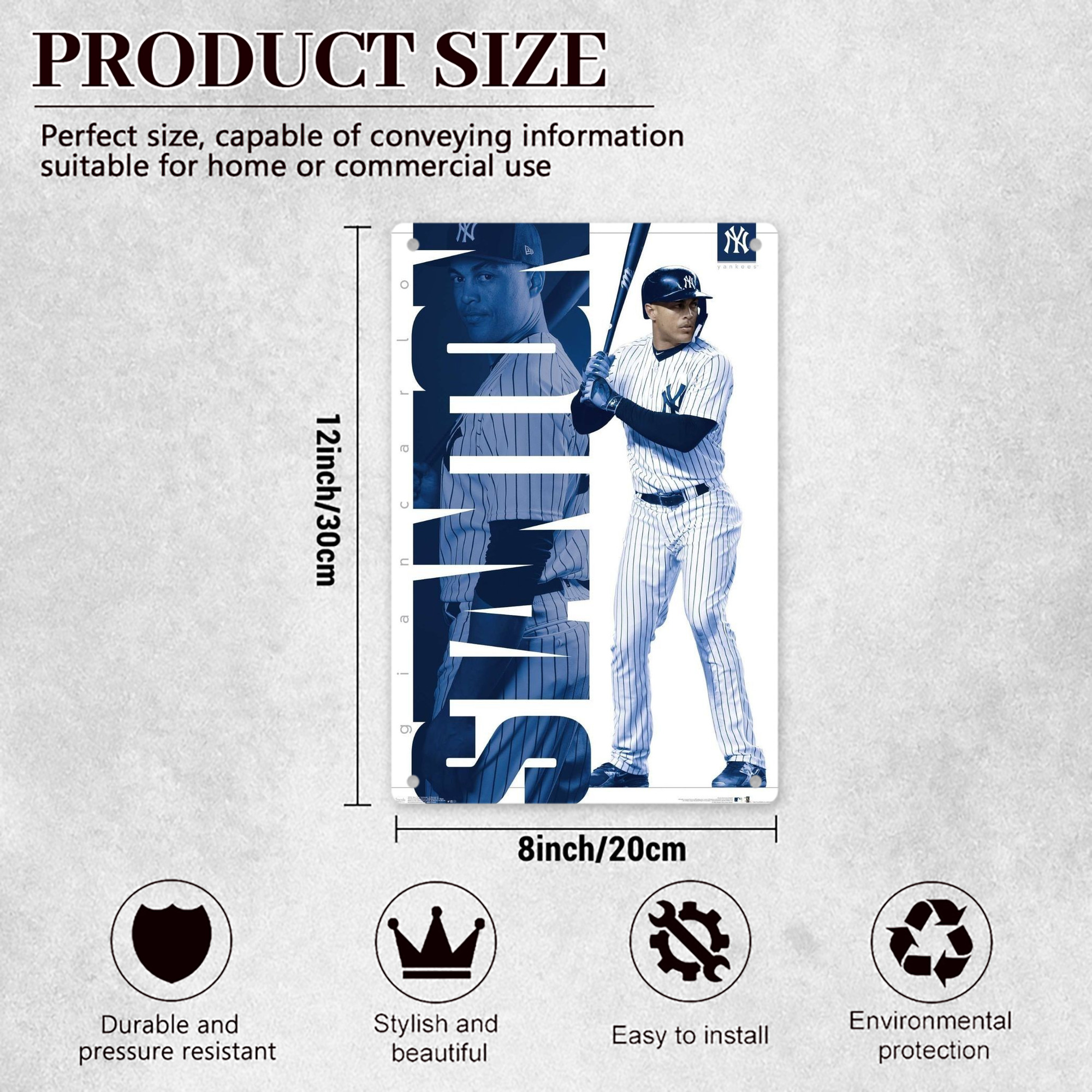 Giancarlo Stanton 34 8x12inch Vertical Aluminum Sign - Durable Fade-Resistant Indoor/Outdoor Safety & Information Plaque For Office, Hotel, Restaurant, Bar, Public Spaces