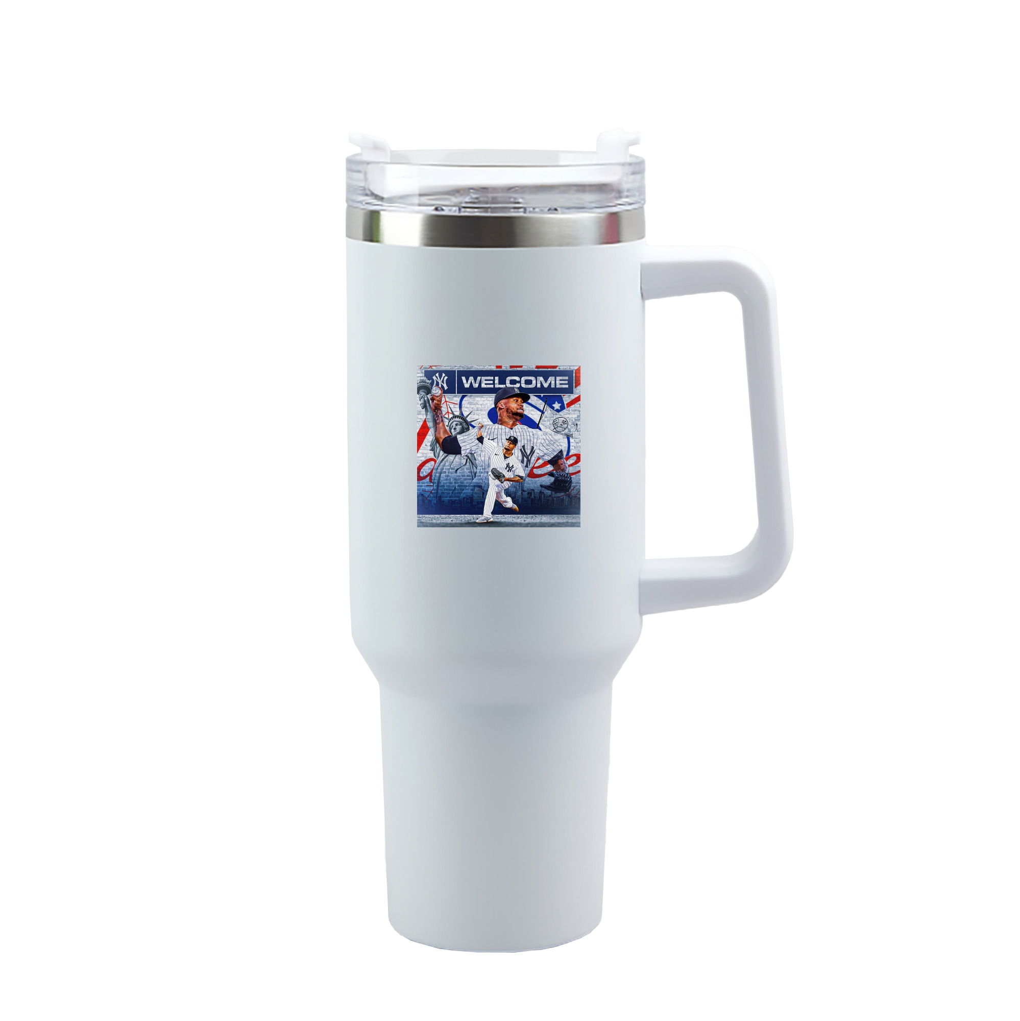 Giancarlo Stanton 43 40oz Handle Car Tumbler – Durable Stainless Steel Travel Mug With UV Print – Double Wall Insulated, Fits Most Car Cup Holders