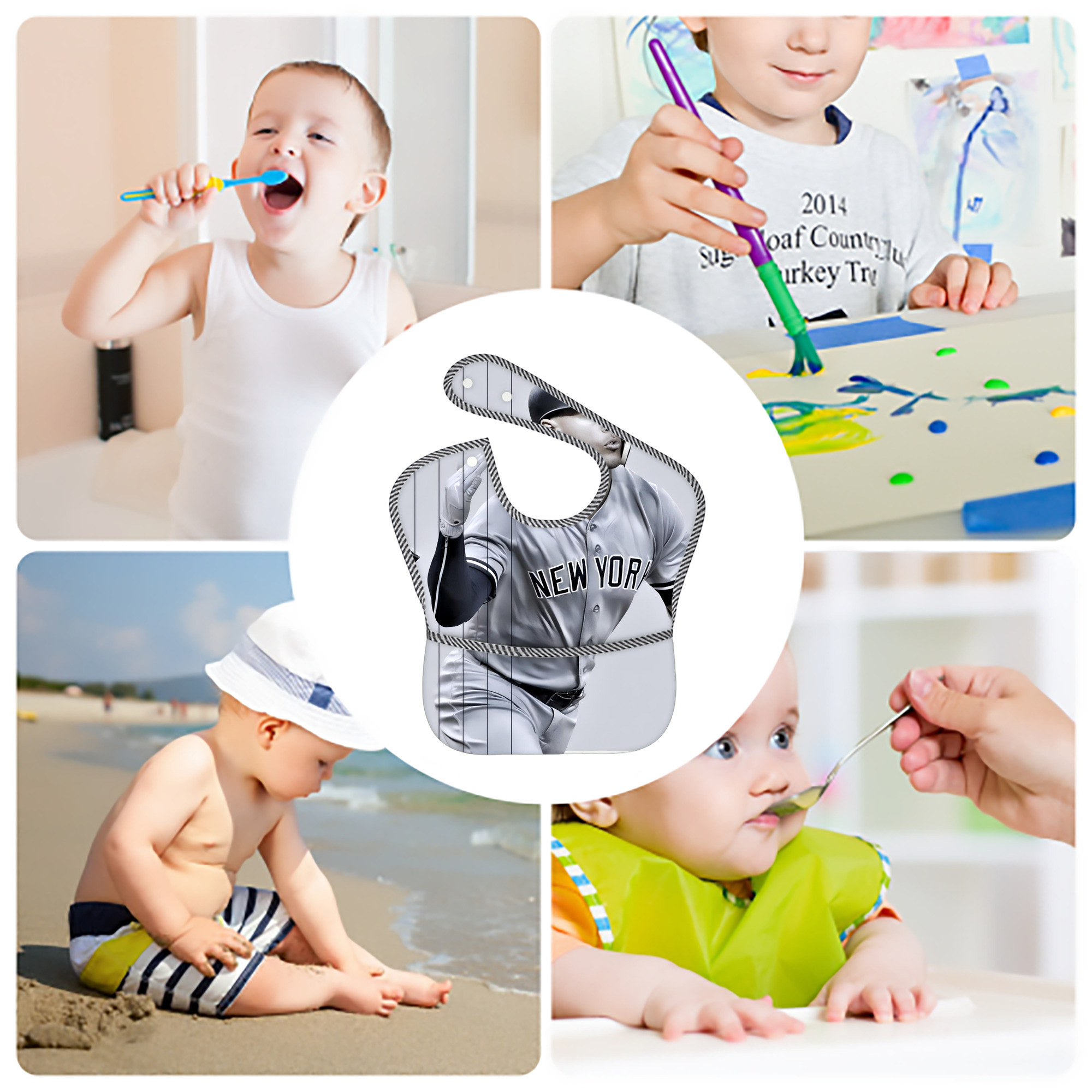 Giancarlo Stanton 37 Adjustable Waterproof Toddler Bib – Full-Print Durable Polyester – Foldable Crumb Pocket – Easy Snap Closure – Soft