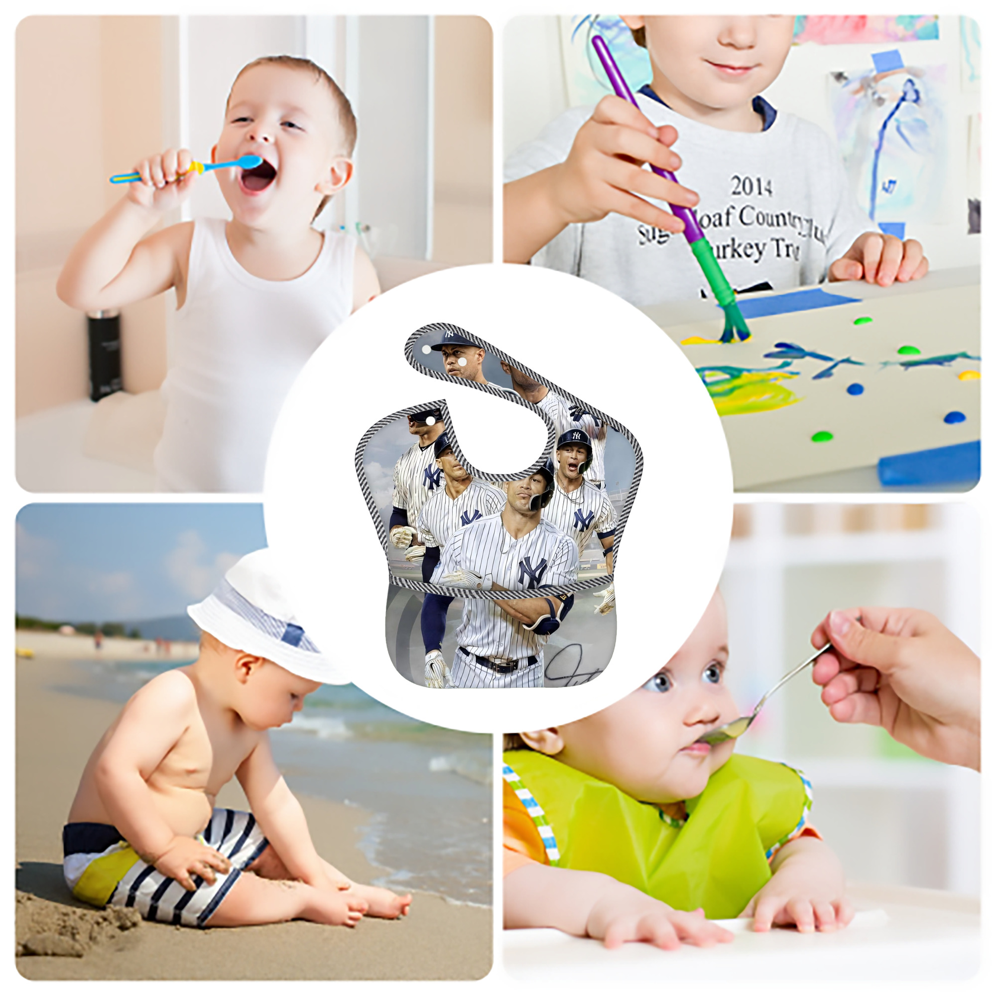 Giancarlo Stanton 38 Adjustable Waterproof Toddler Bib – Full-Print Durable Polyester – Foldable Crumb Pocket – Easy Snap Closure – Soft