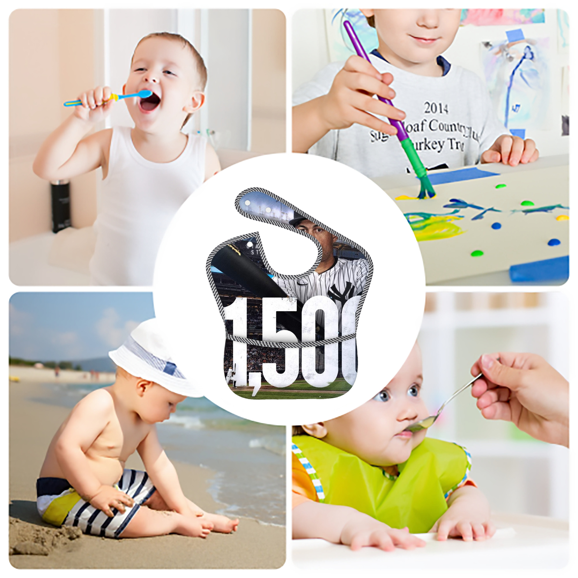 Giancarlo Stanton 39 Adjustable Waterproof Toddler Bib – Full-Print Durable Polyester – Foldable Crumb Pocket – Easy Snap Closure – Soft